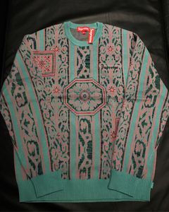 Supreme Supreme Tapestry Sweater Teal | Grailed