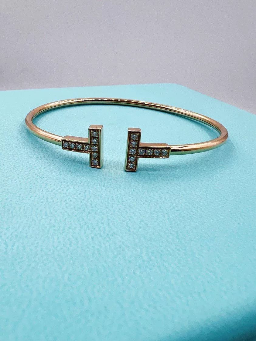 Tiffany & Co. Tiffany 18K Gold Diamond Double T Bangle Size ONE SIZE - 2 Thumbnail