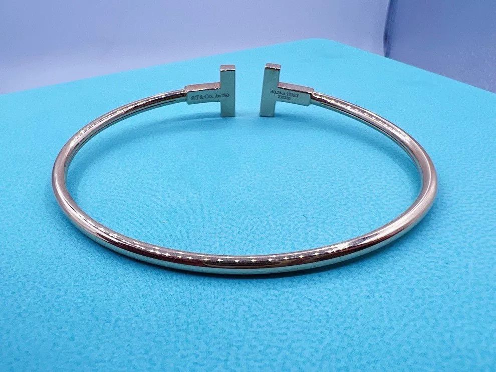 Tiffany & Co. Tiffany 18K Gold Diamond Double T Bangle Size ONE SIZE - 3 Thumbnail