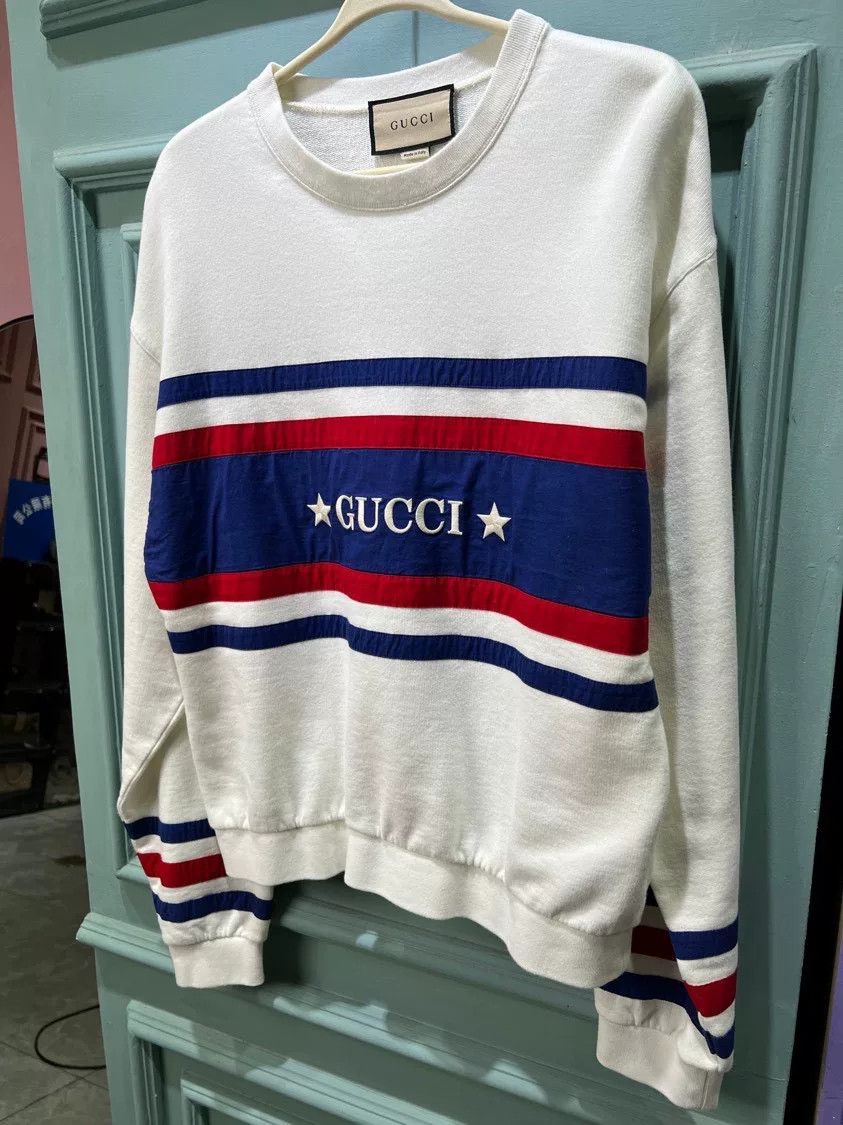 Gucci Gucci White Logo Stripe Print Crewneck Sweatshirt Size US M / EU 48-50 / 2 - 2 Thumbnail
