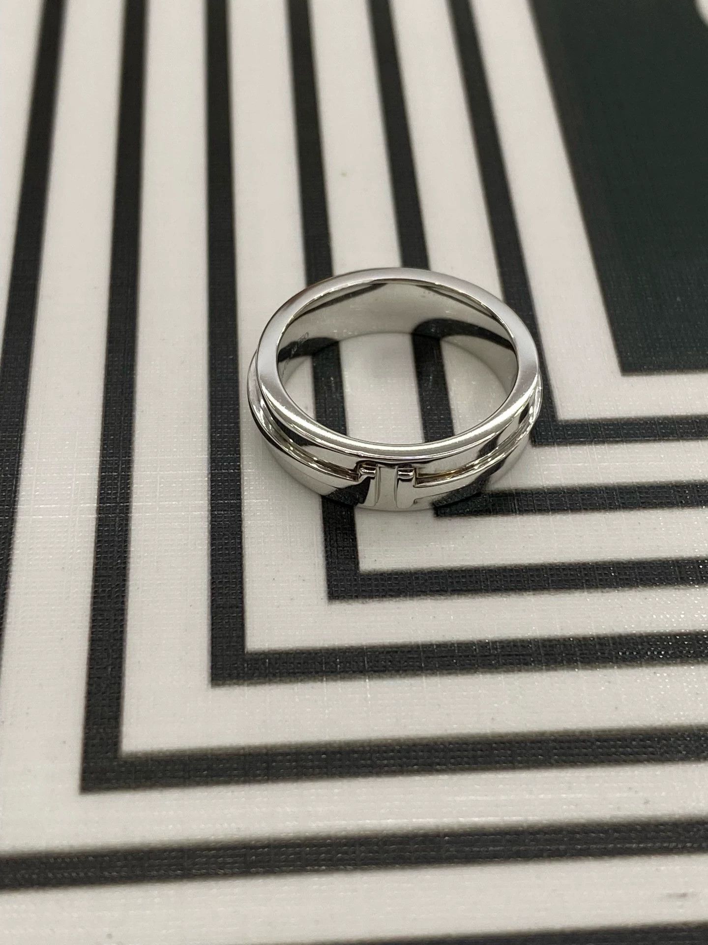 Tiffany & Co. Tiffany 18k White Gold Double T Band Ring 53 Size ONE SIZE - 5 Thumbnail