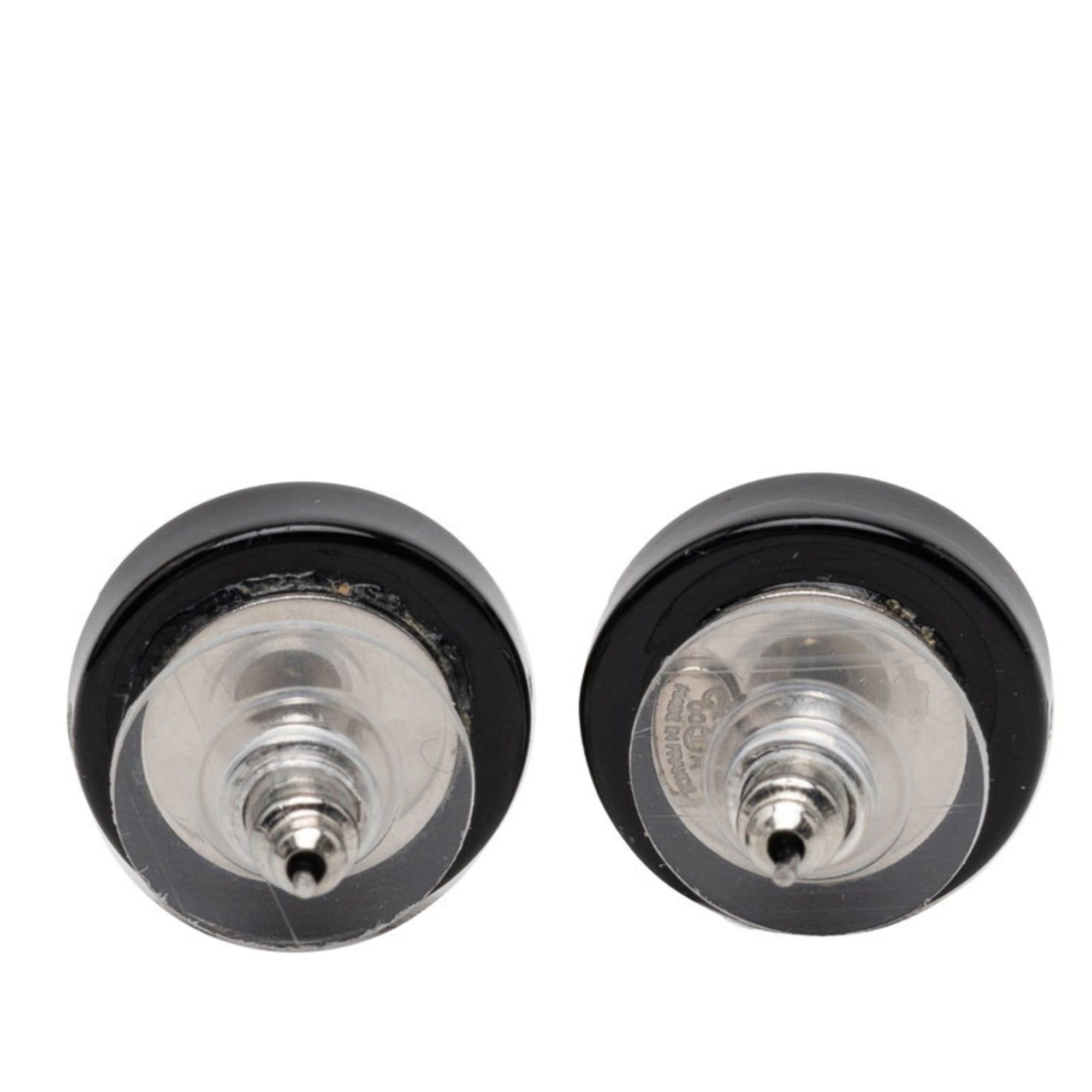 Chanel CHANEL Coco Mark Two-Tone Earrings in Black and Silver Metal with Enamel, Women's Size ONE SIZE - 2 Thumbnail