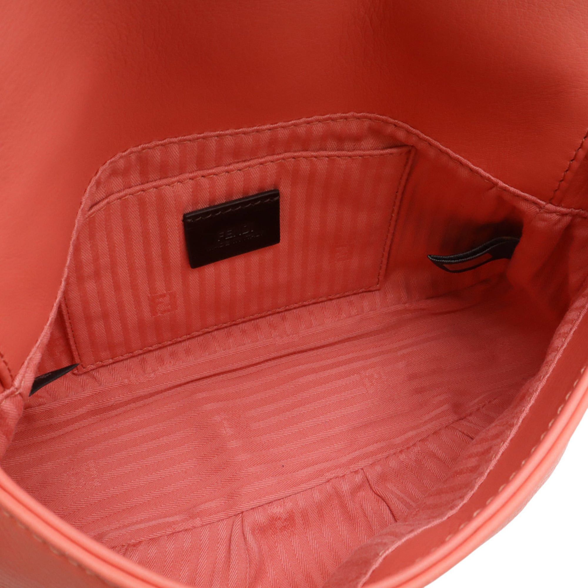 FENDI Chain Shoulder Bag/Pochette/Clutch Bag in Coral Pink Leather 8M0276