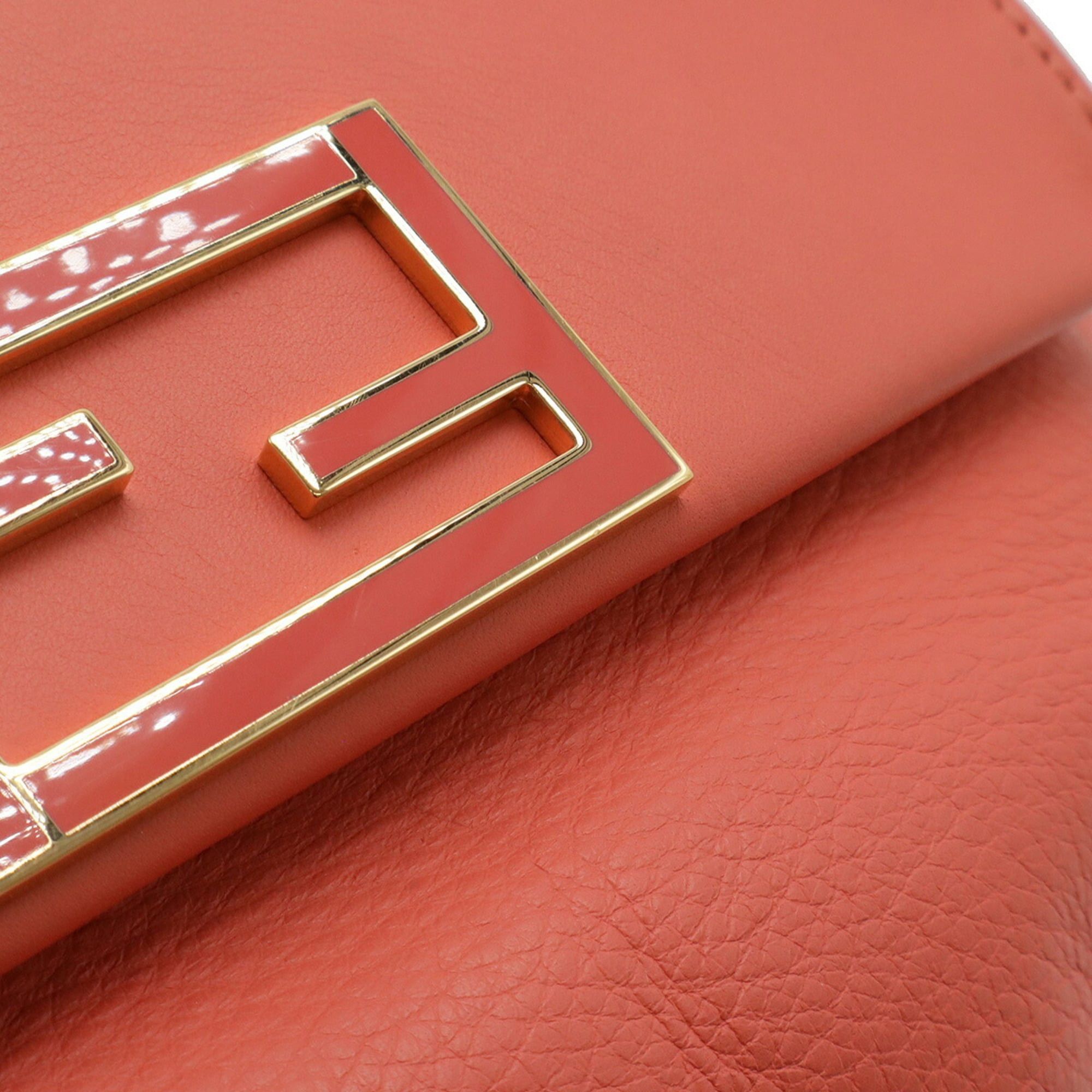 FENDI Chain Shoulder Bag/Pochette/Clutch Bag in Coral Pink Leather 8M0276