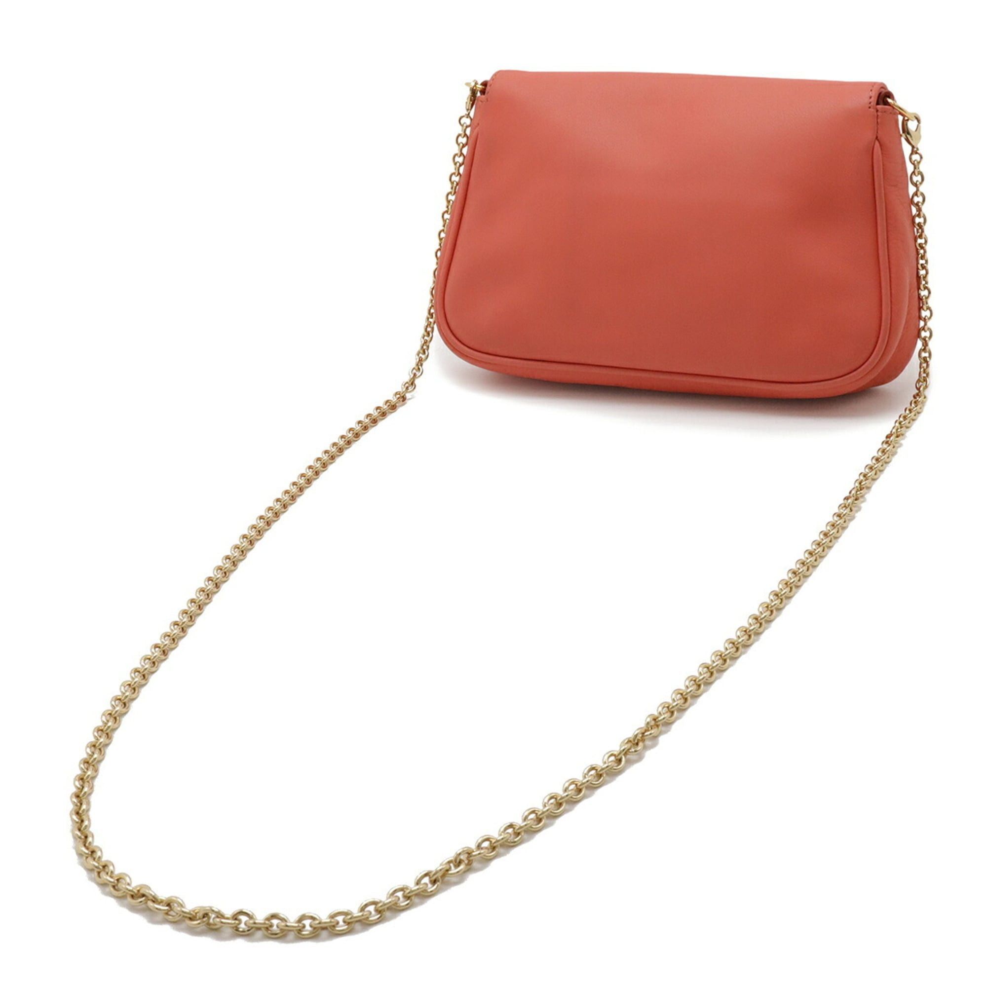 FENDI Chain Shoulder Bag/Pochette/Clutch Bag in Coral Pink Leather 8M0276