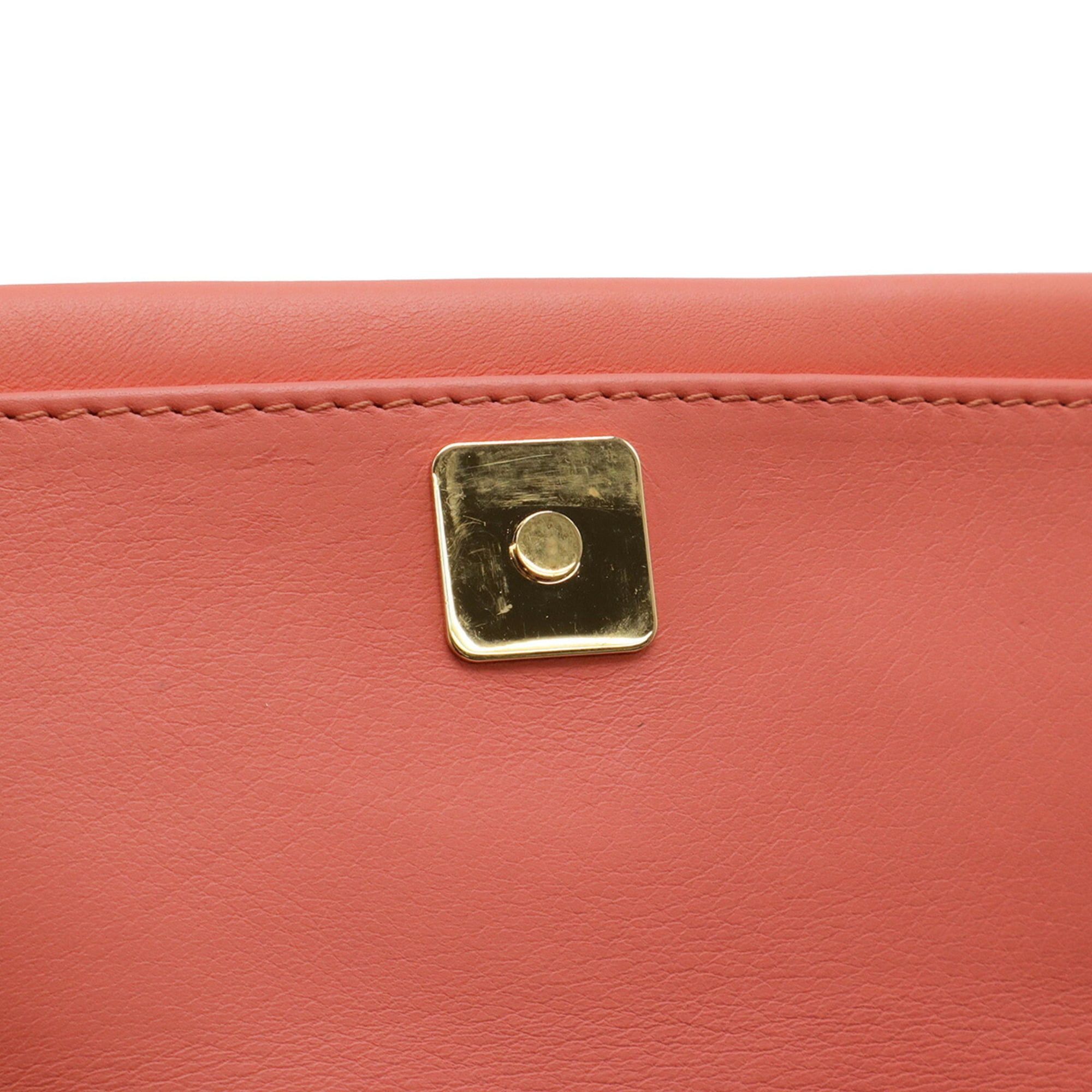 FENDI Chain Shoulder Bag/Pochette/Clutch Bag in Coral Pink Leather 8M0276