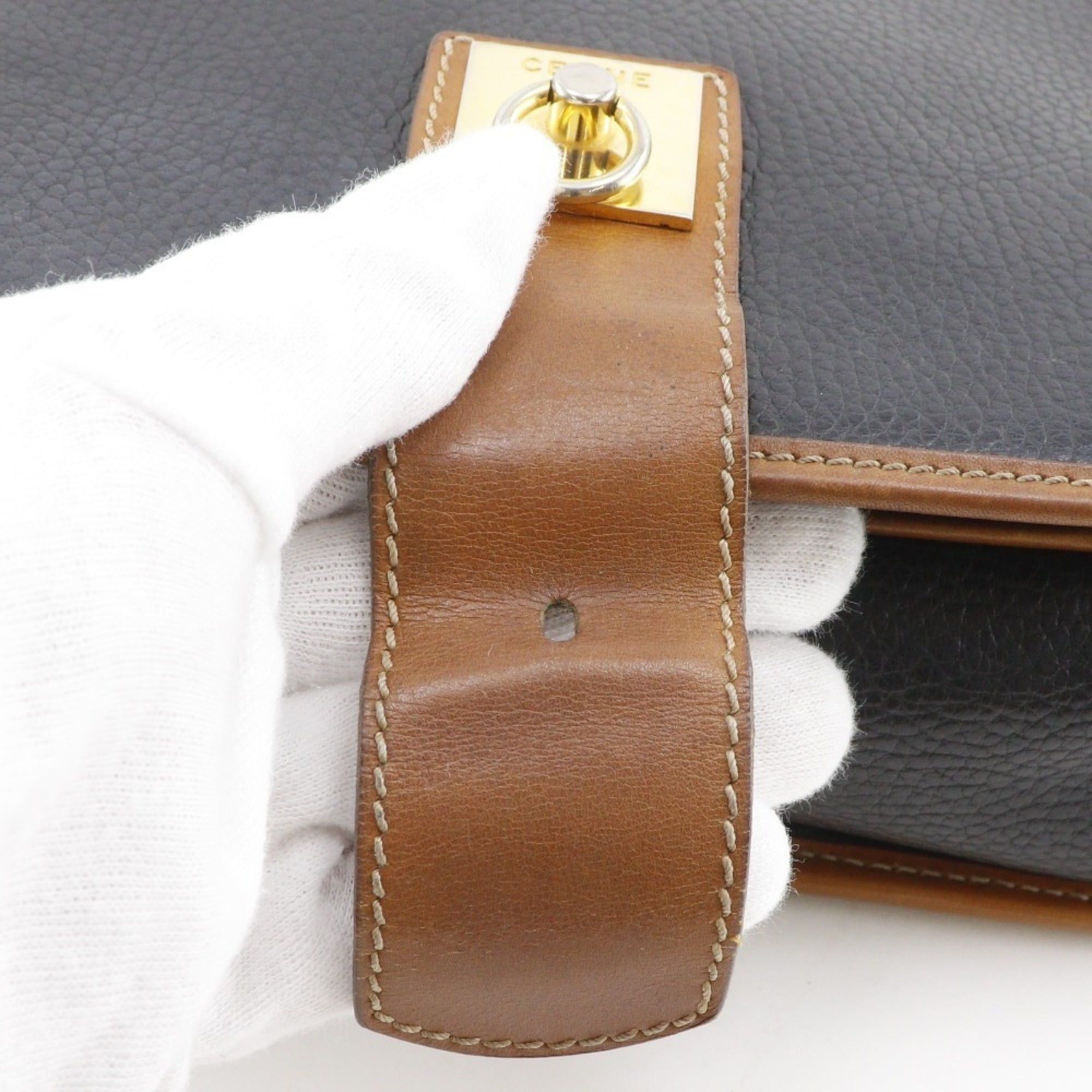 Celine Celine Old Vintage Shoulder Bag in Black Calfskin with A5 Belt Clasp, Unisex Size ONE SIZE - 19 Thumbnail