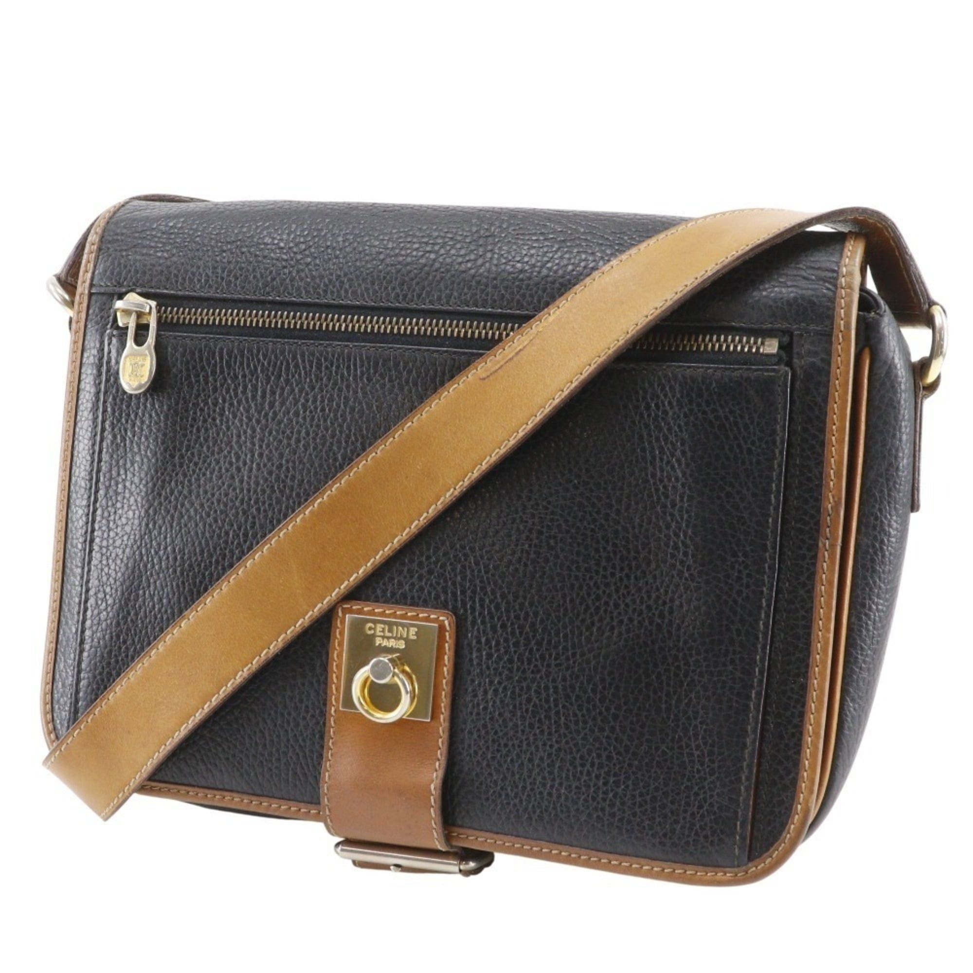 Celine Celine Old Vintage Shoulder Bag in Black Calfskin with A5 Belt Clasp, Unisex Size ONE SIZE - 2 Thumbnail