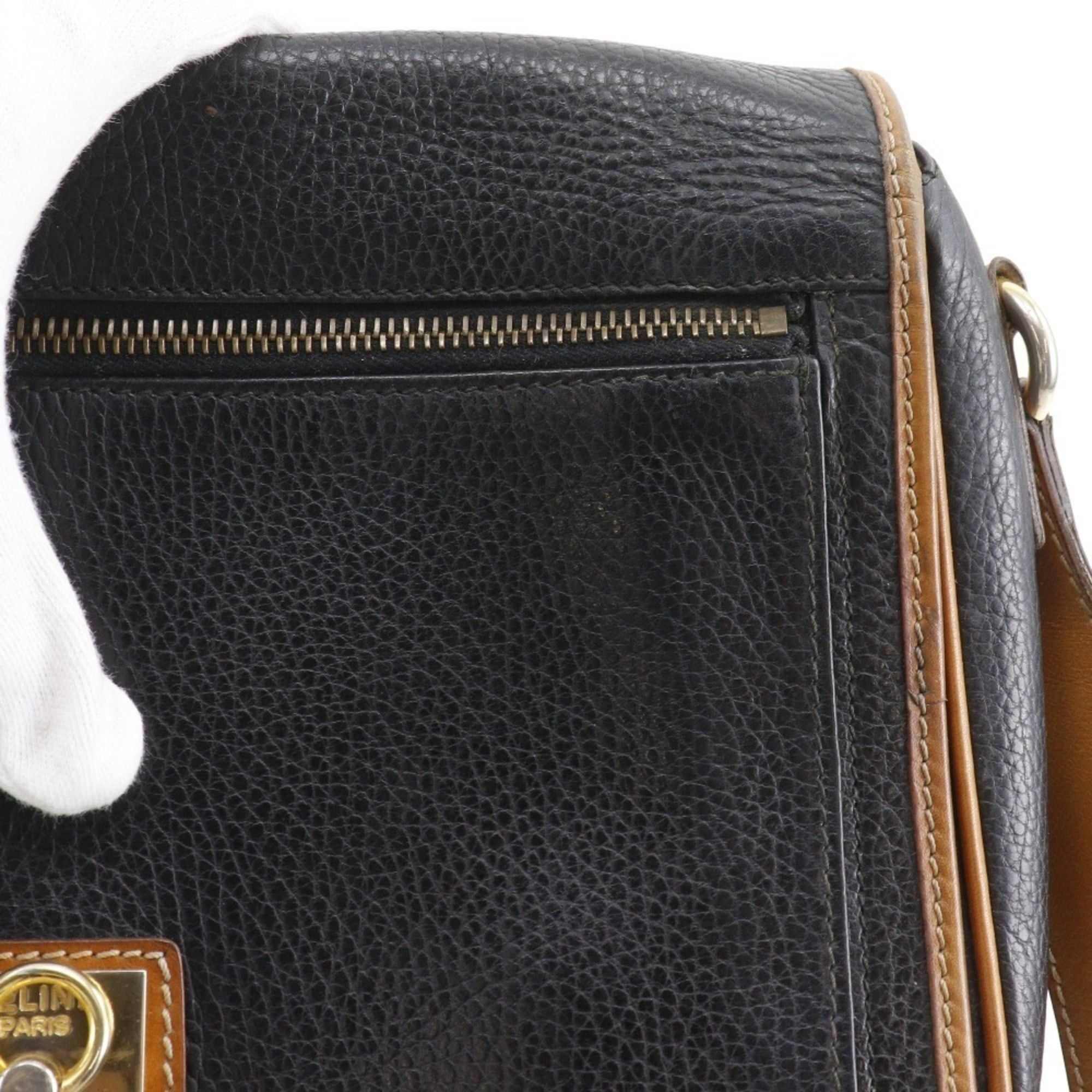 Celine Celine Old Vintage Shoulder Bag in Black Calfskin with A5 Belt Clasp, Unisex Size ONE SIZE - 12 Thumbnail