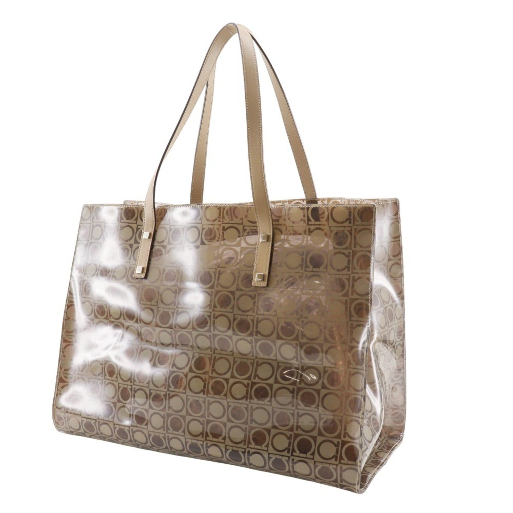Salvatore Ferragamo Salvatore Ferragamo Gancini Tote Bag AU-21-2437, Beige Vinyl, A4 Size, Open, Women's Size ONE SIZE - 2 Thumbnail
