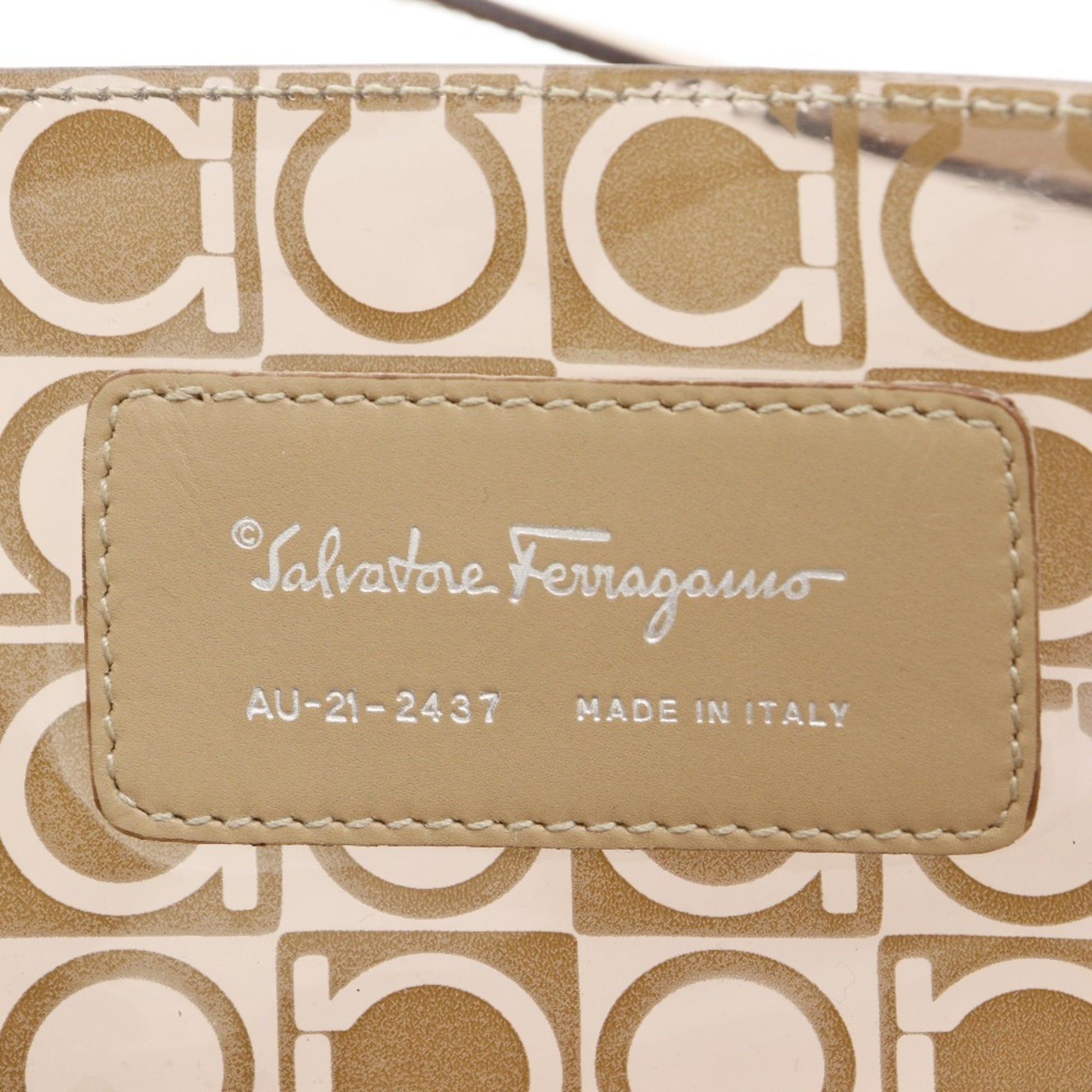 Salvatore Ferragamo Salvatore Ferragamo Gancini Tote Bag AU-21-2437, Beige Vinyl, A4 Size, Open, Women's Size ONE SIZE - 18 Thumbnail