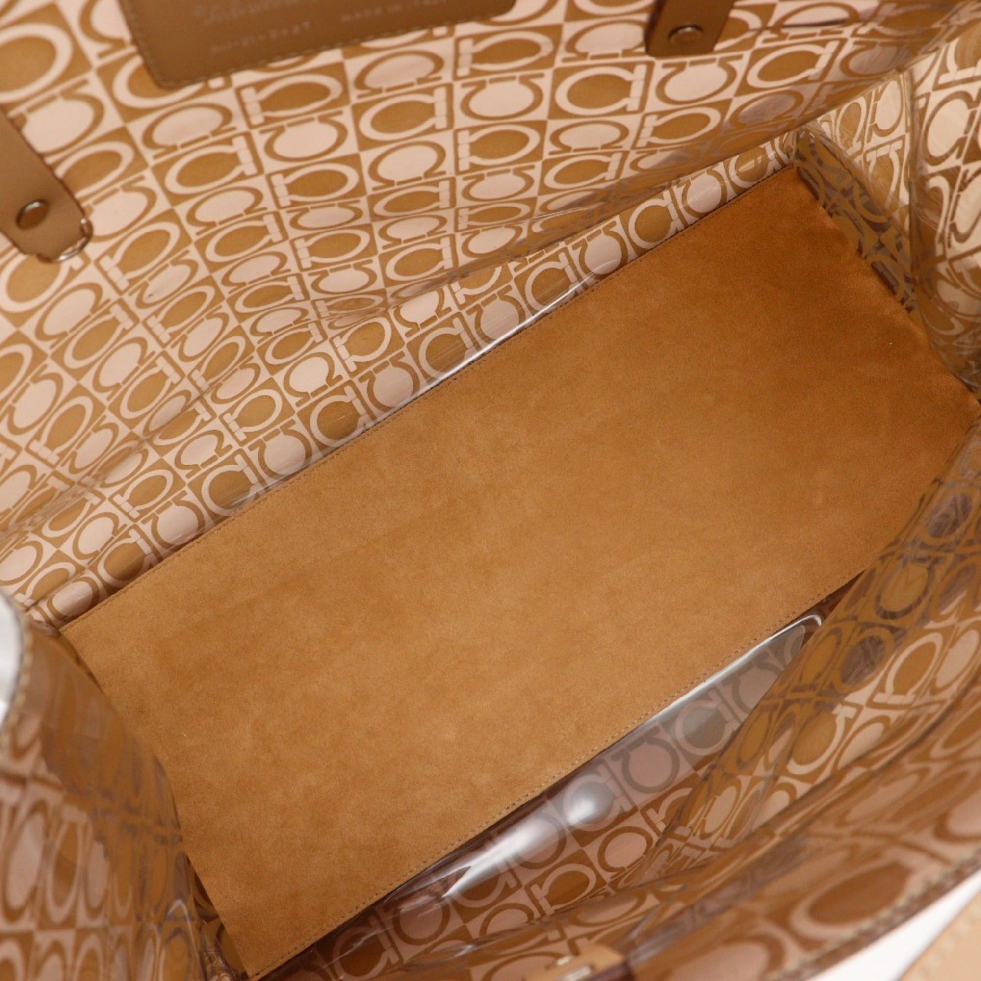 Salvatore Ferragamo Salvatore Ferragamo Gancini Tote Bag AU-21-2437, Beige Vinyl, A4 Size, Open, Women's Size ONE SIZE - 6 Thumbnail