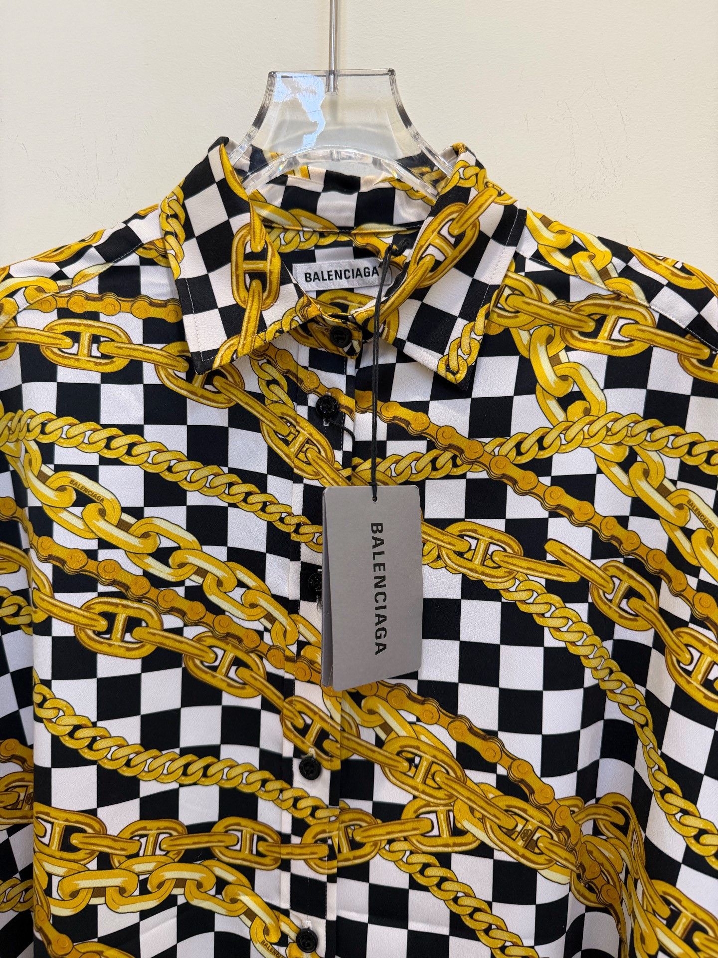 Balenciaga Balenciaga Black White Check Chain Print Shirt Size XS / US 0-2 / IT 36-38 - 3 Thumbnail