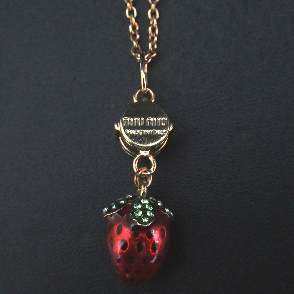 Miu Miu Miu Miu Miu Miu Strawberry Rhinestone Necklace Metal Necklace DUTY FREE for USA Size ONE SIZE - 2 Thumbnail