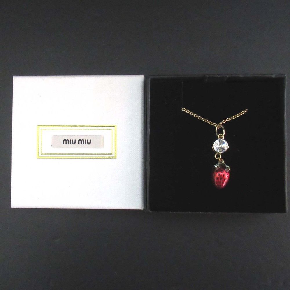 Miu Miu Miu Miu Miu Miu Strawberry Rhinestone Necklace Metal Necklace DUTY FREE for USA Size ONE SIZE - 6 Thumbnail