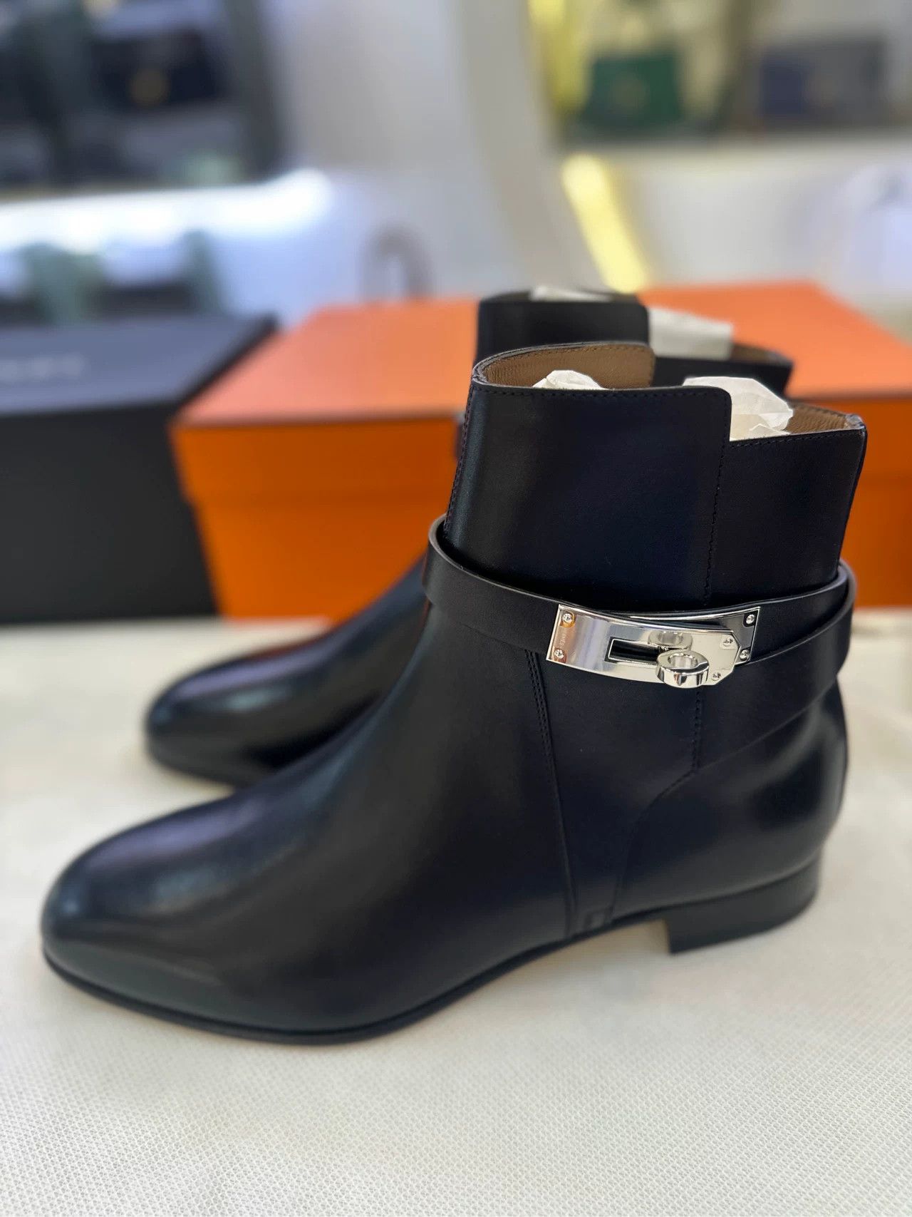 Hermes Hermès Black Silver Buckle Kelly Ankle Boots Size US 6 / IT 36 - 4 Thumbnail