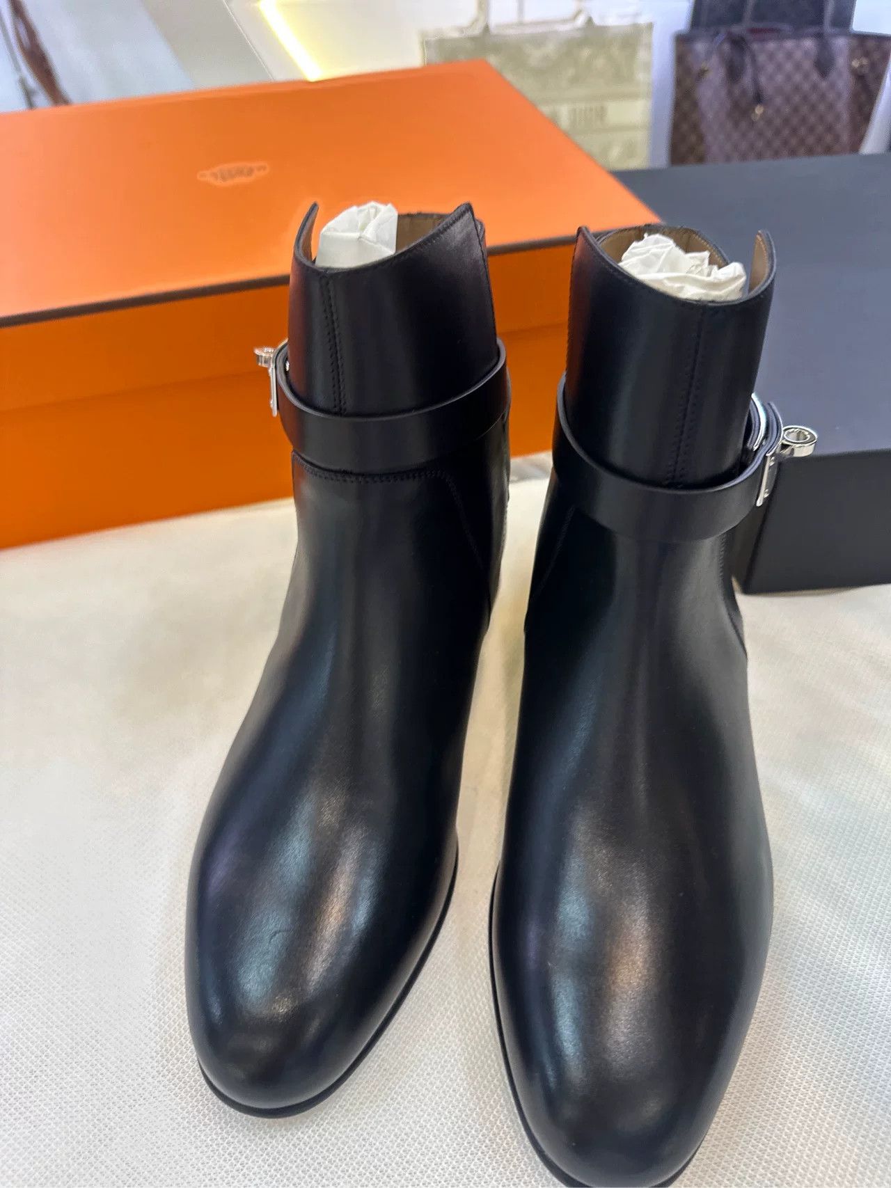 Hermes Hermès Black Silver Buckle Kelly Ankle Boots Size US 6 / IT 36 - 7 Thumbnail