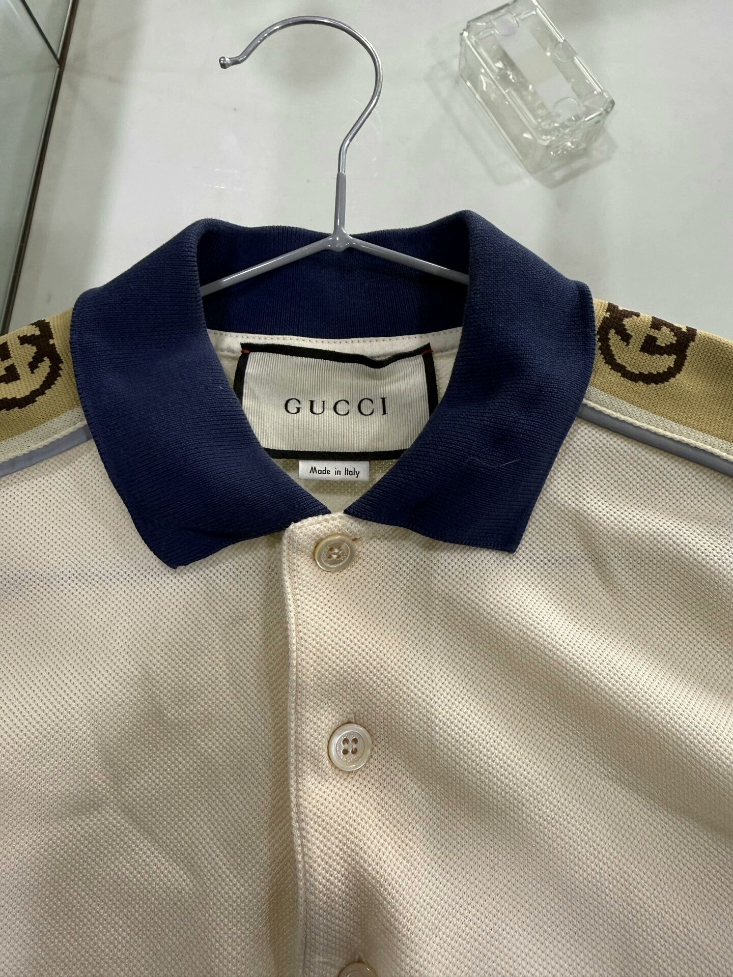 Gucci Gucci Beige Logo Stripe Short-Sleeve M Size US M / EU 48-50 / 2 - 5 Thumbnail