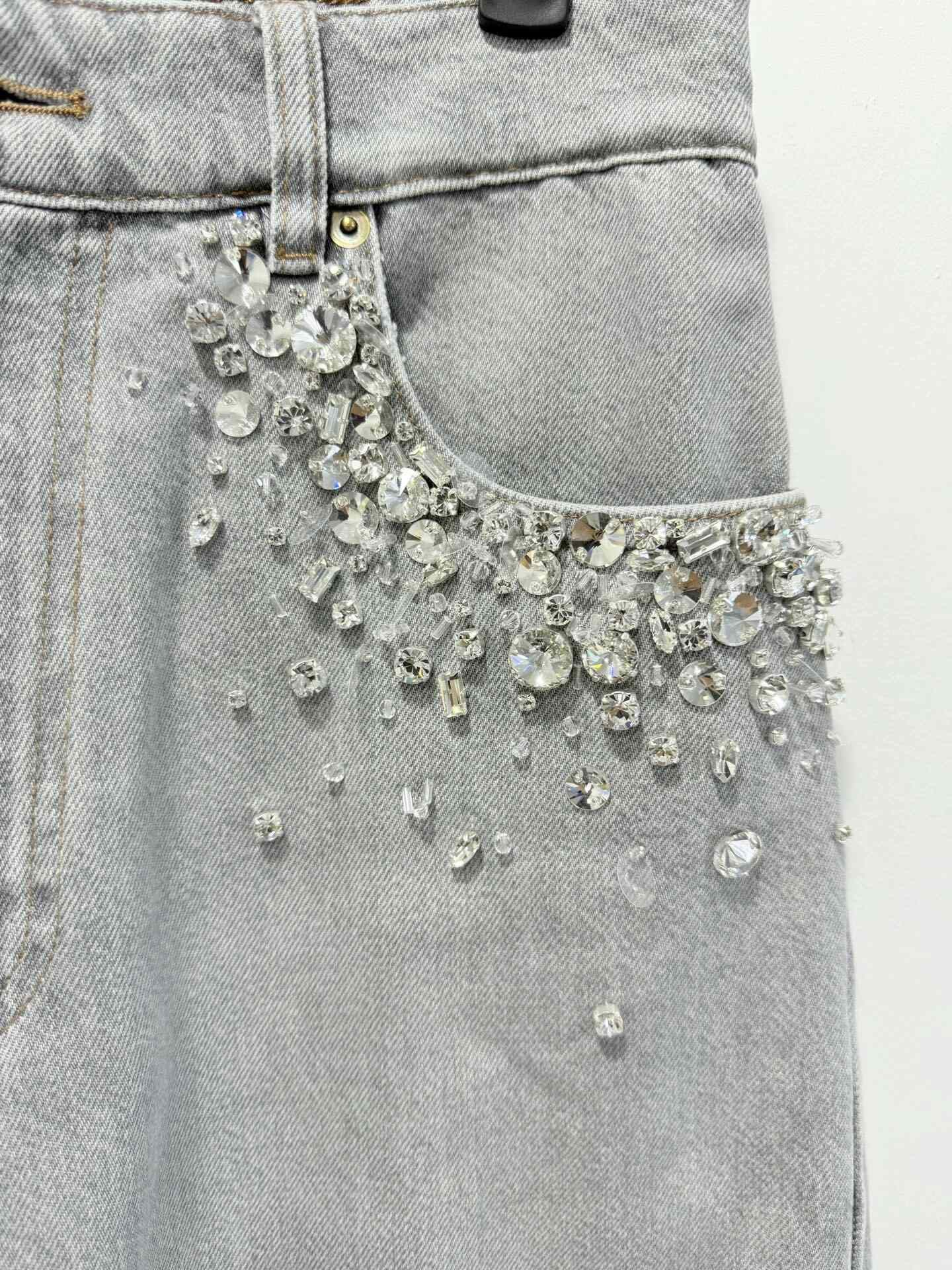 Miu Miu Miu Miu 25 Rhinestone Gray Jeans 24 Size 24" / US 00 / IT 34 - 5 Thumbnail
