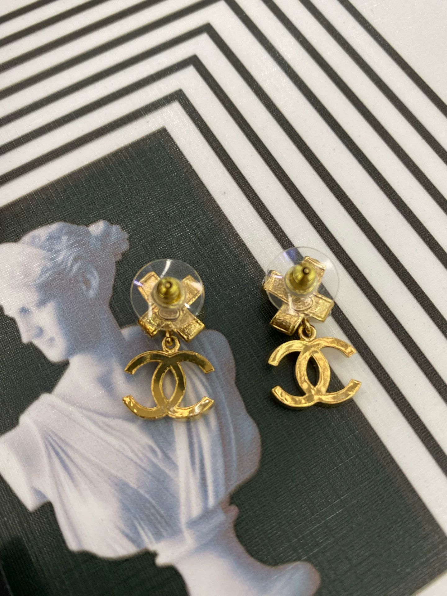 Chanel CHANEL 23P Gold Cross Crystal Double C Drop Earrings Size ONE SIZE - 4 Thumbnail