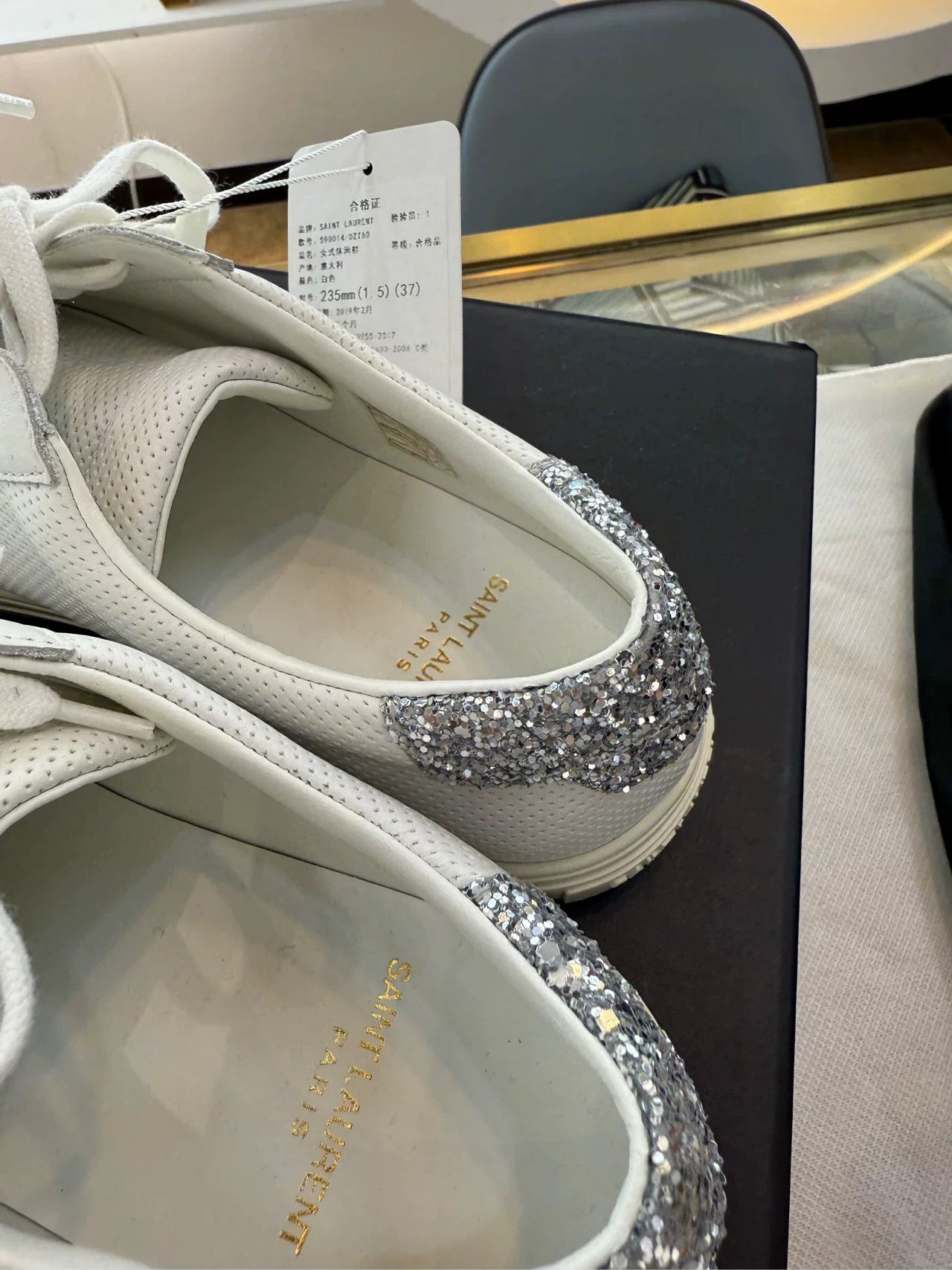 Yves Saint Laurent YSL Silver Diamond Tail White Sneakers Size US 6 / IT 36 - 5 Thumbnail