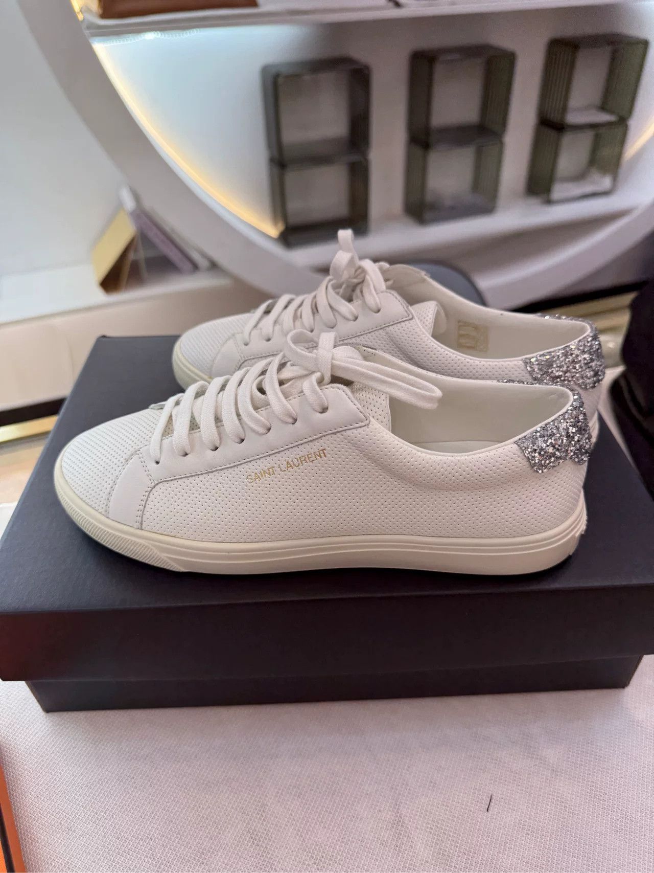 Yves Saint Laurent YSL Silver Diamond Tail White Sneakers Size US 6 / IT 36 - 2 Thumbnail