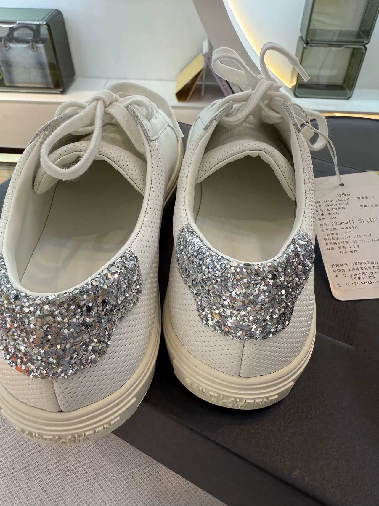 Yves Saint Laurent YSL Silver Diamond Tail White Sneakers Size US 6 / IT 36 - 6 Thumbnail