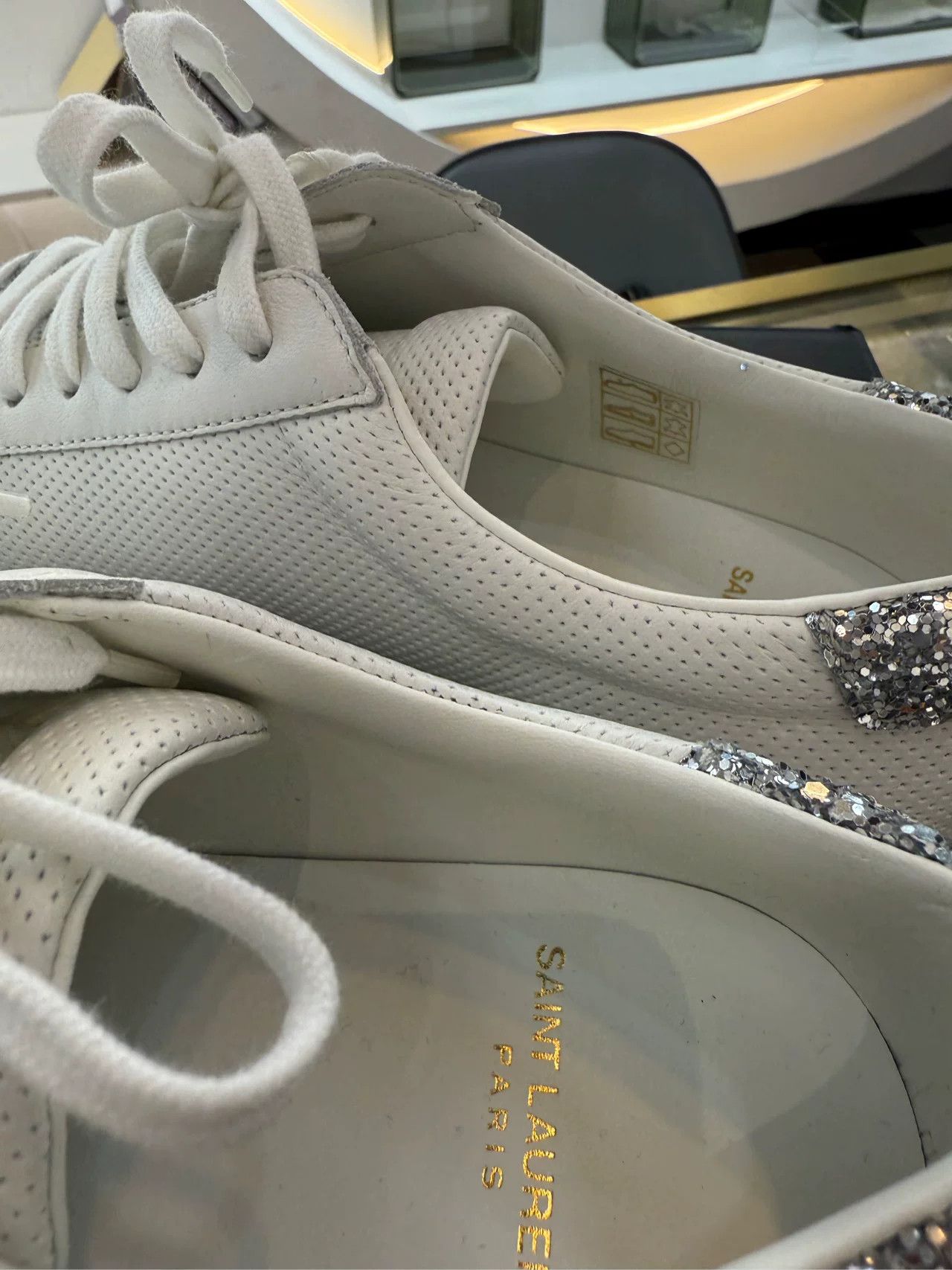 Yves Saint Laurent YSL Silver Diamond Tail White Sneakers Size US 6 / IT 36 - 3 Thumbnail