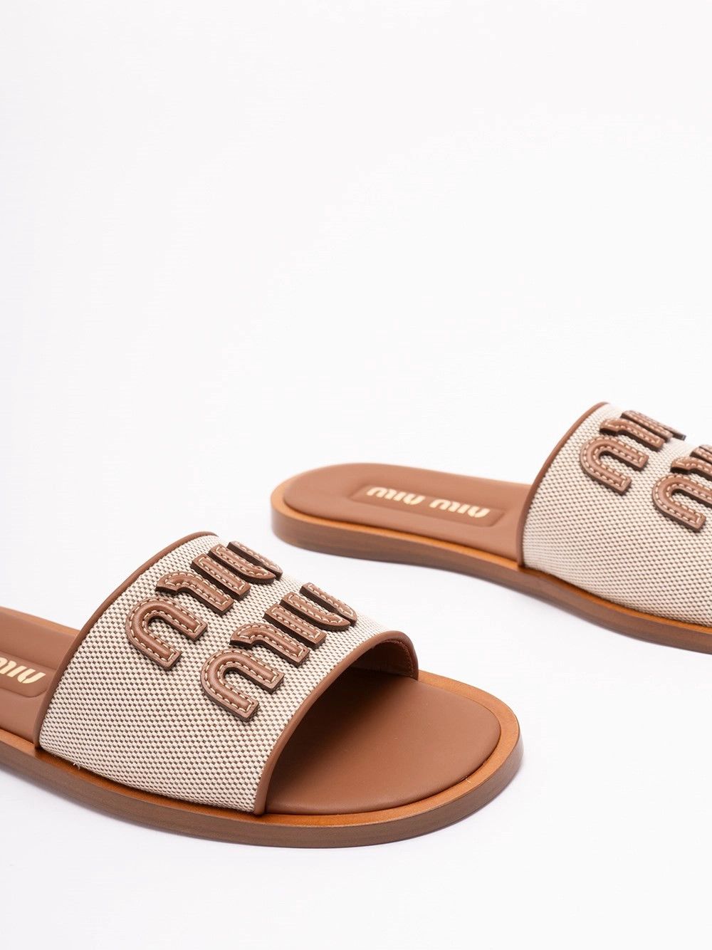 Miu Miu Canvas and Leather Slides Size US 6 / IT 36 - 5 Thumbnail