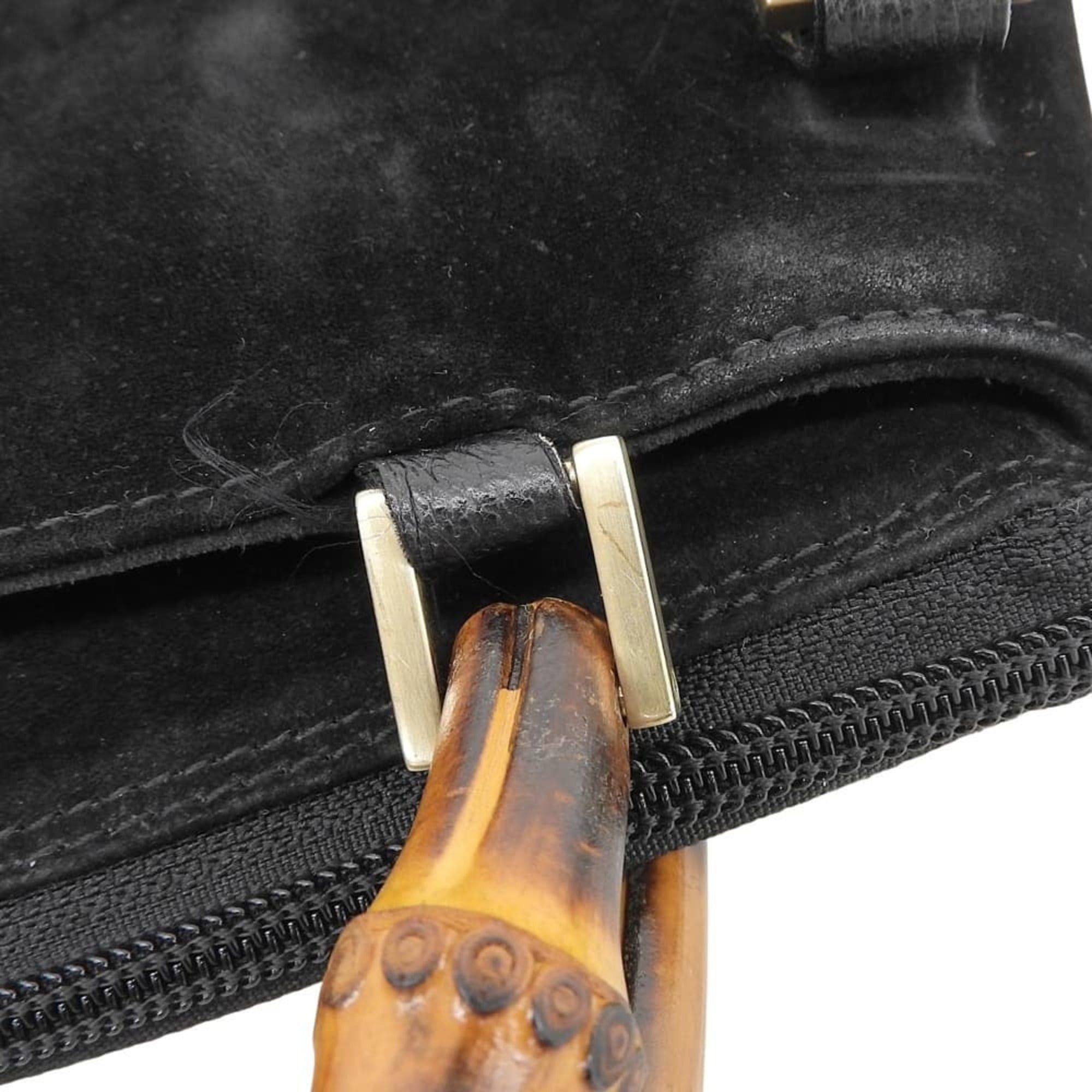 Gucci Gucci Bamboo Handbag 002 2058 0508 0 Bag Suede Black Size ONE SIZE - 7 Thumbnail