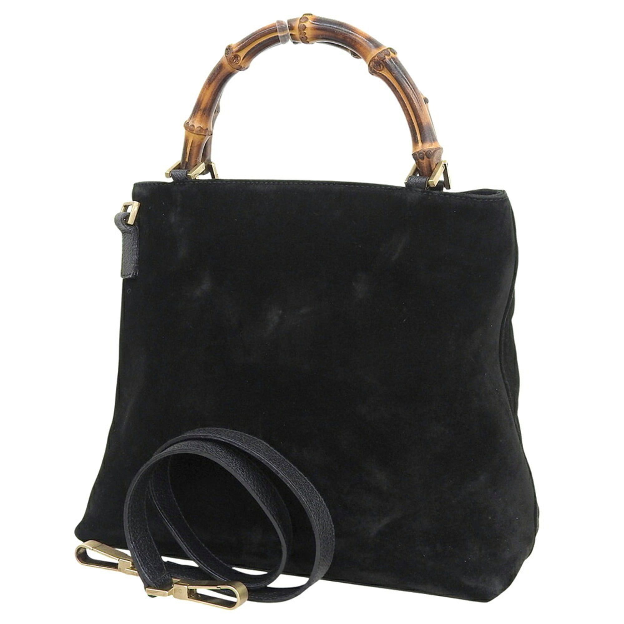 Gucci Gucci Bamboo Handbag 002 2058 0508 0 Bag Suede Black Size ONE SIZE - 2 Thumbnail