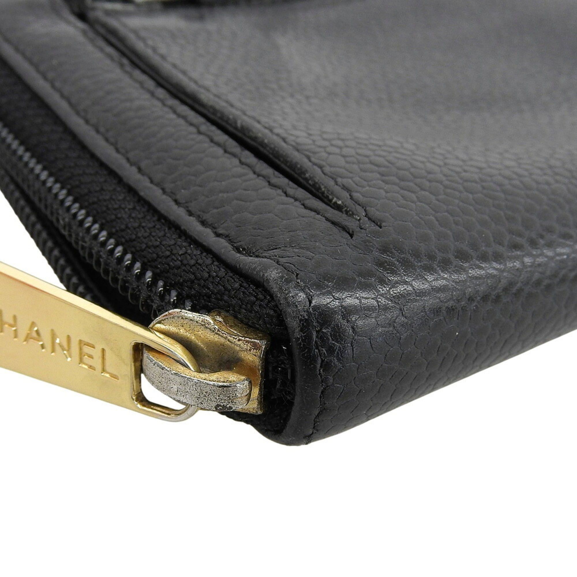 Chanel CHANEL No. 9 Coco Mark Round Long Wallet Caviar Skin Black Size ONE SIZE - 5 Thumbnail