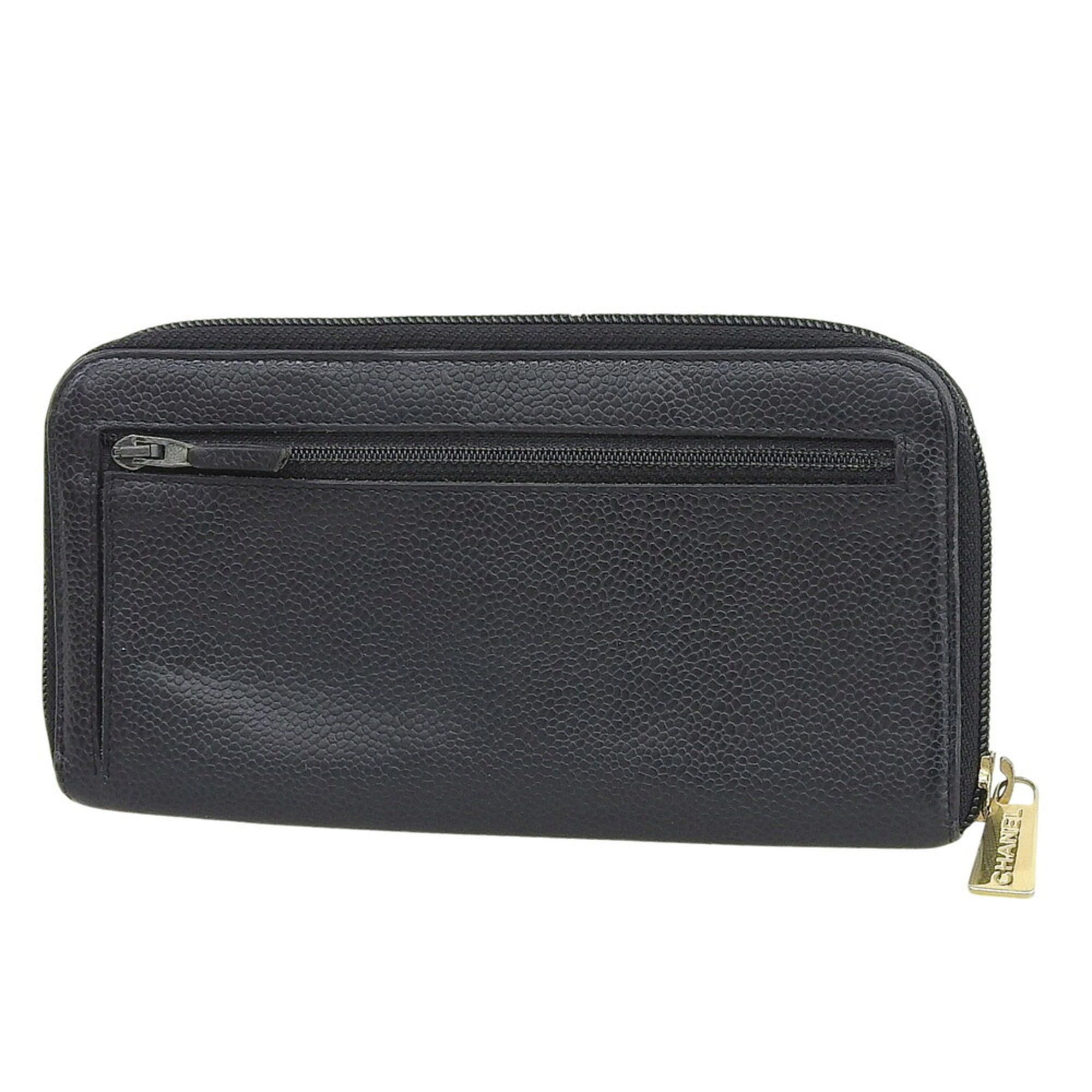 Chanel CHANEL No. 9 Coco Mark Round Long Wallet Caviar Skin Black Size ONE SIZE - 2 Thumbnail