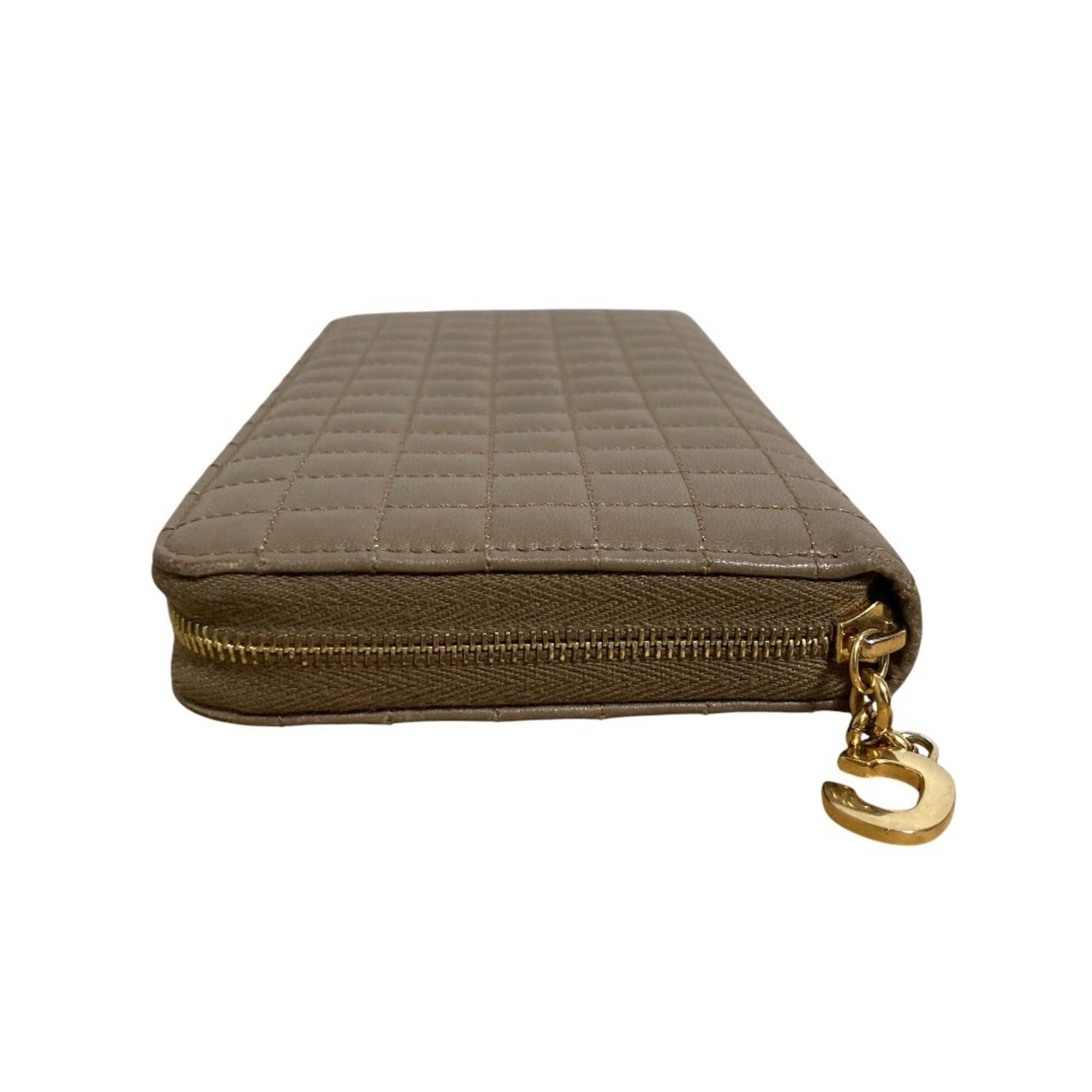 Celine CELINE C Charm Quilted Round Zip Long Wallet Beige Women's Size ONE SIZE - 4 Thumbnail