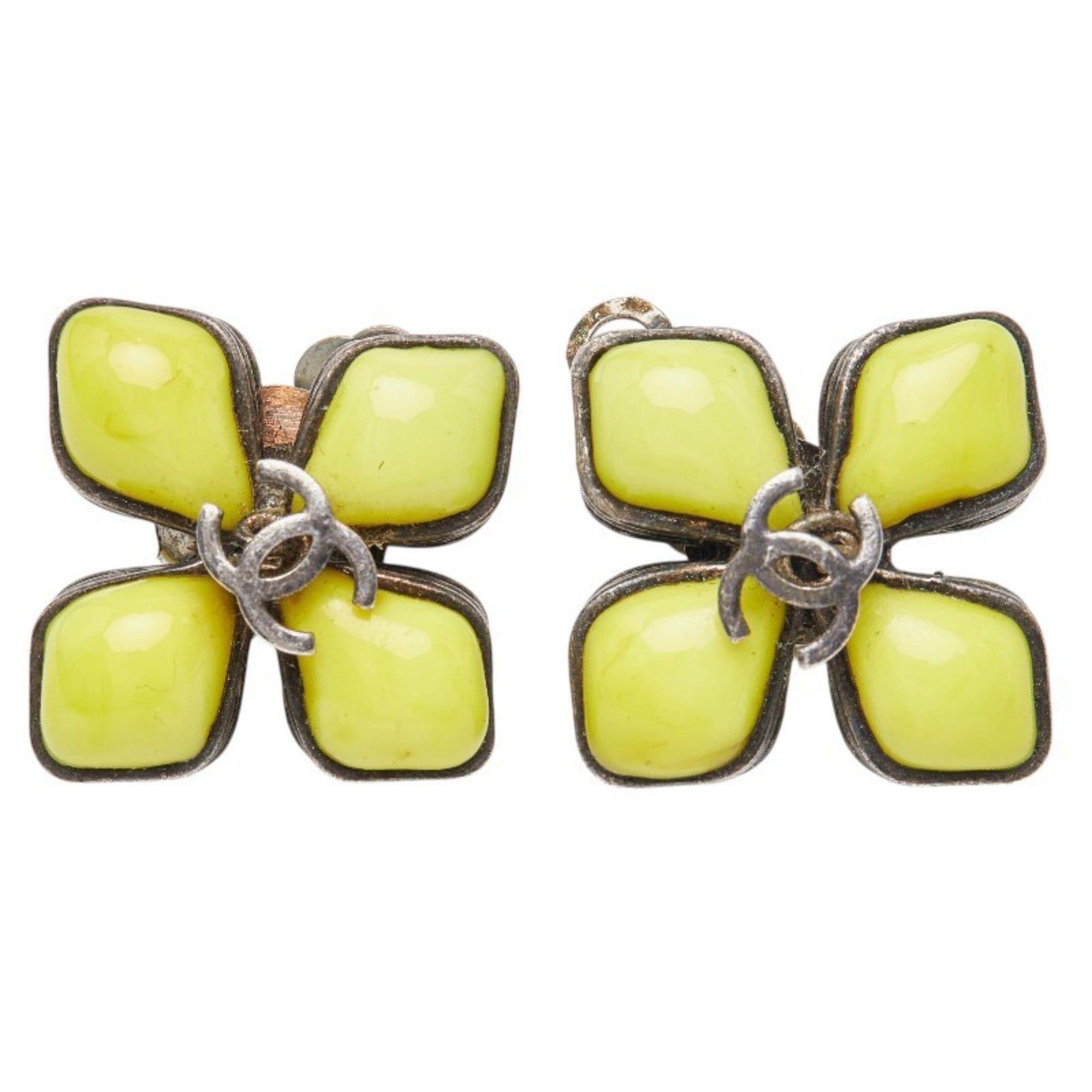 Chanel CHANEL Coco Mark Vintage Flower Motif Earrings in Silver and Yellow Metal with Enamel, Women's Size ONE SIZE - 2 Thumbnail