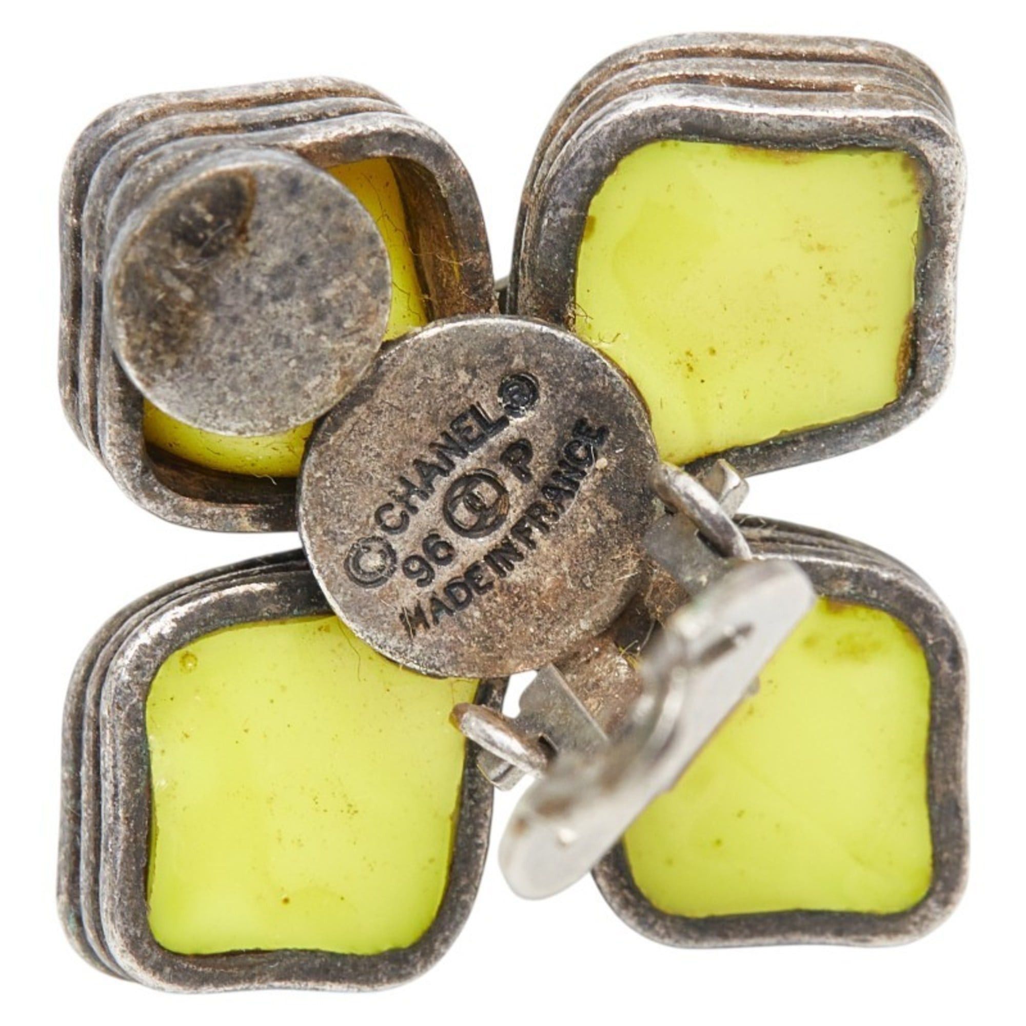 Chanel CHANEL Coco Mark Vintage Flower Motif Earrings in Silver and Yellow Metal with Enamel, Women's Size ONE SIZE - 4 Thumbnail