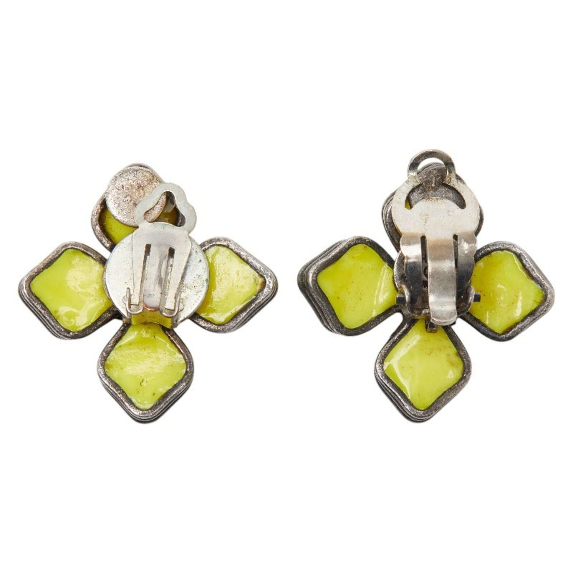 Chanel CHANEL Coco Mark Vintage Flower Motif Earrings in Silver and Yellow Metal with Enamel, Women's Size ONE SIZE - 3 Thumbnail