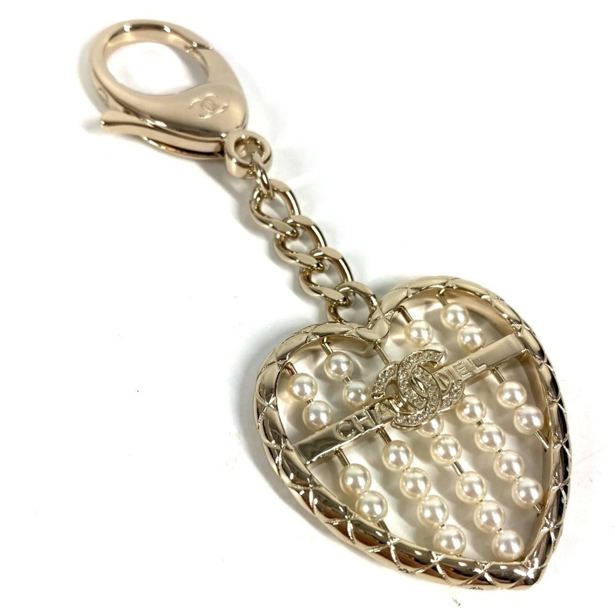 Chanel CHANEL ABG045 B25A Heart CC Coco Mark Logo Faux Pearl Rhinestone Bag Charm Chain Keychain Metal Women's Gold Like New Size ONE SIZE - 2 Thumbnail