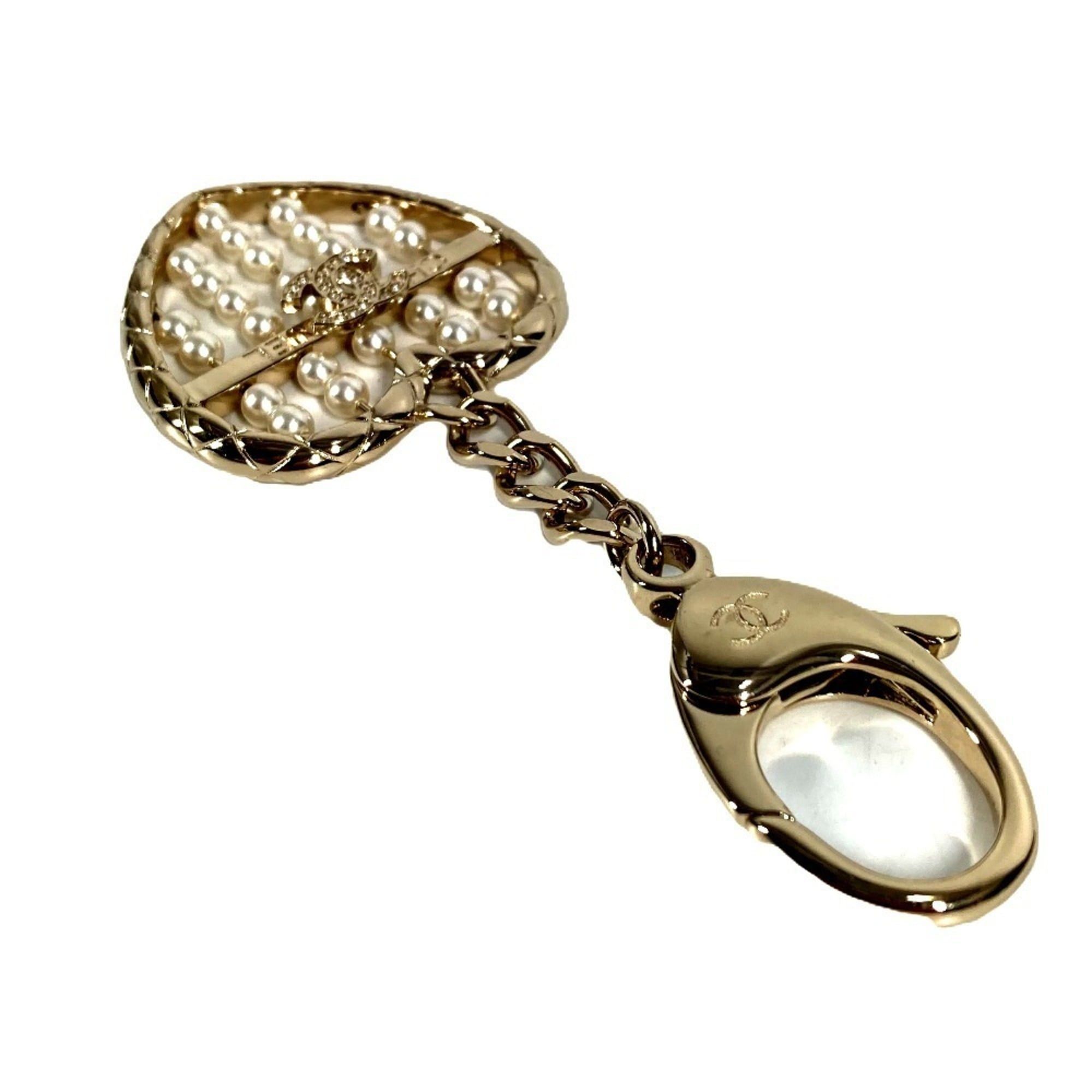 Chanel CHANEL ABG045 B25A Heart CC Coco Mark Logo Faux Pearl Rhinestone Bag Charm Chain Keychain Metal Women's Gold Like New Size ONE SIZE - 7 Thumbnail