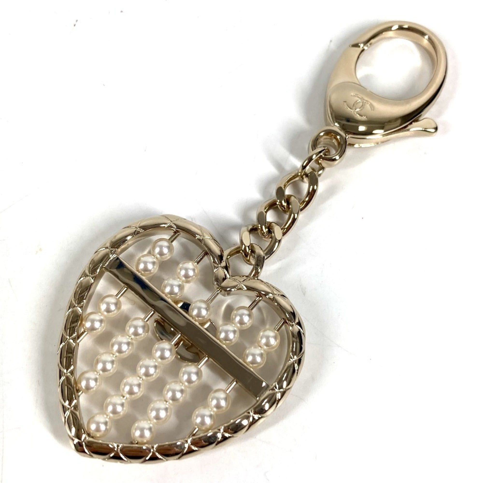 Chanel CHANEL ABG045 B25A Heart CC Coco Mark Logo Faux Pearl Rhinestone Bag Charm Chain Keychain Metal Women's Gold Like New Size ONE SIZE - 4 Thumbnail