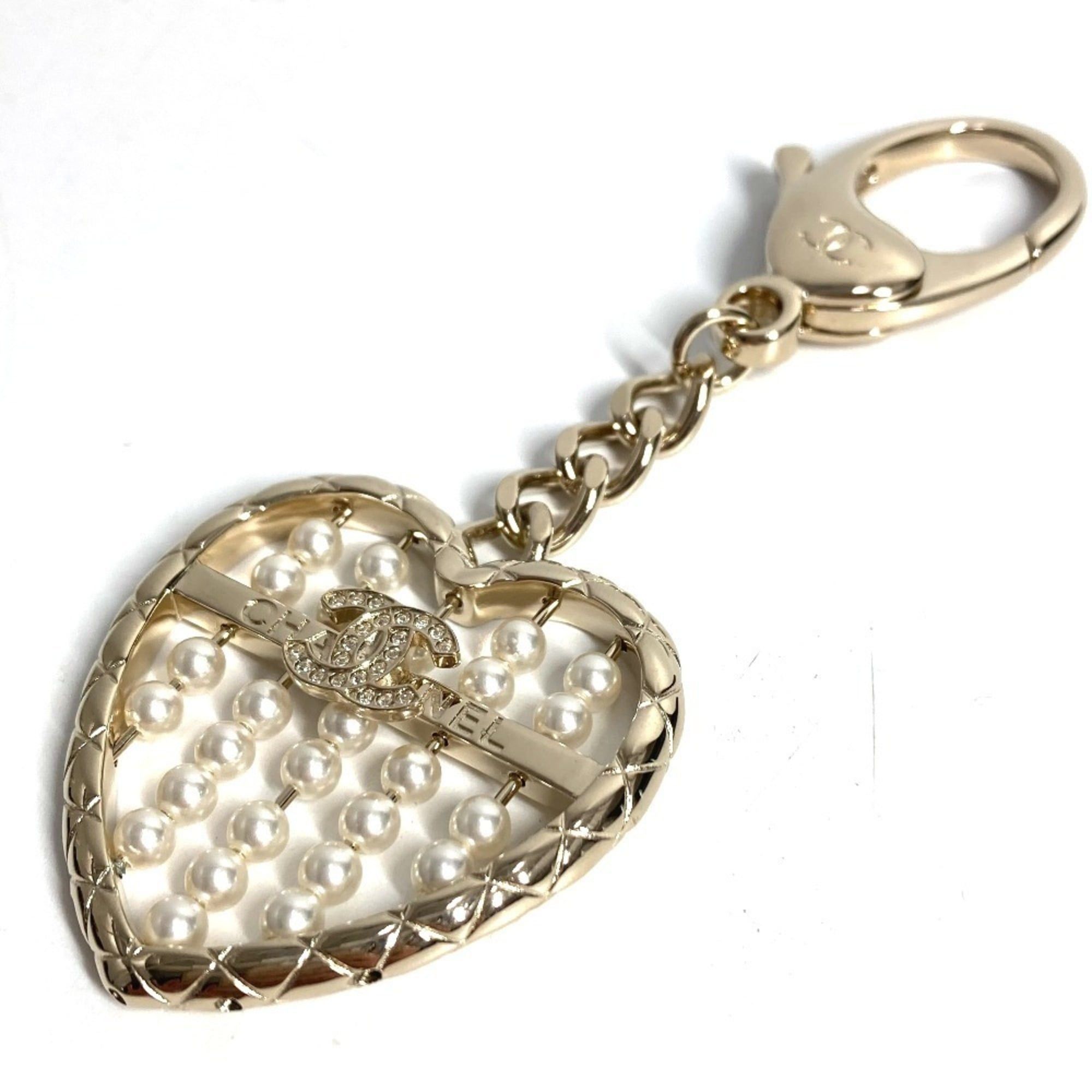 Chanel CHANEL ABG045 B25A Heart CC Coco Mark Logo Faux Pearl Rhinestone Bag Charm Chain Keychain Metal Women's Gold Like New Size ONE SIZE - 5 Thumbnail