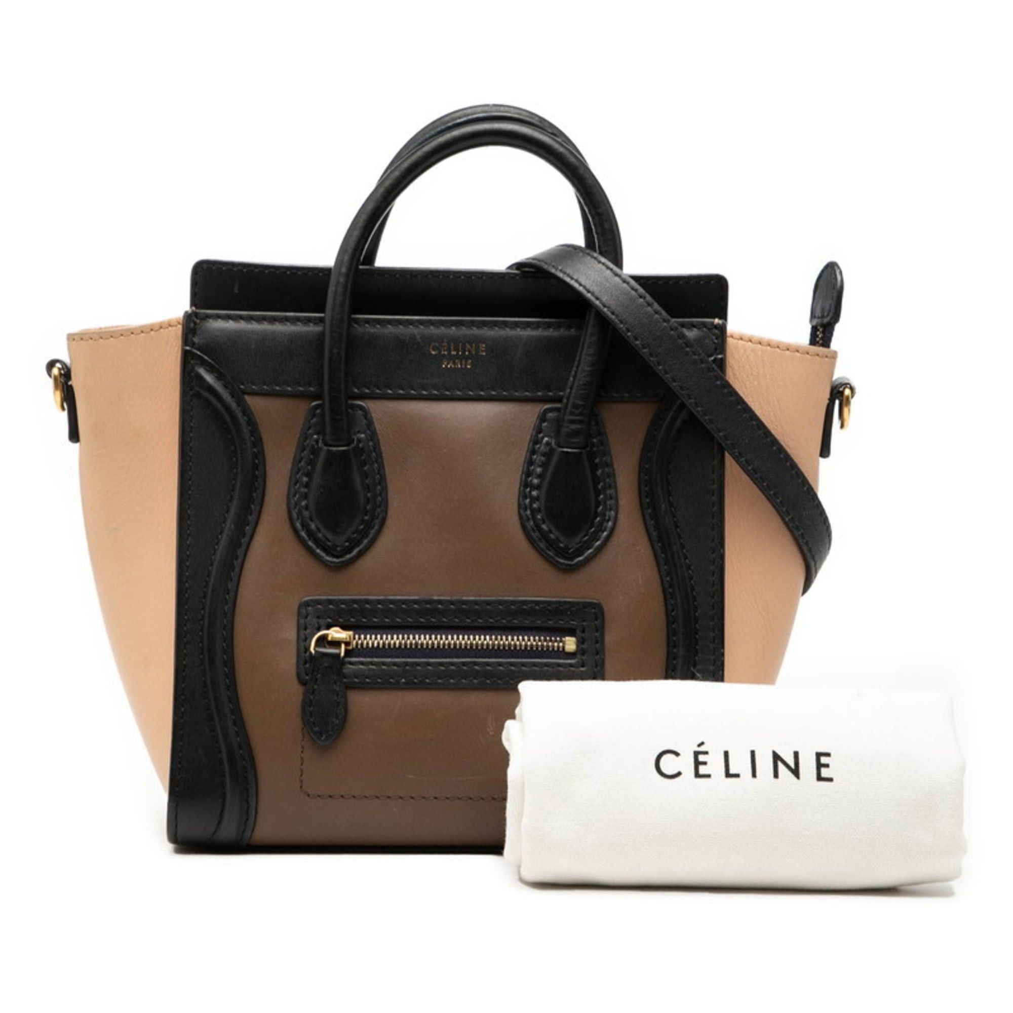 Celine Celine Luggage Nano Shopper Tricolor Handbag/Shoulder Bag, 2-Way, Brown and Multicolor Leather, Women's, CELINE Size ONE SIZE - 7 Thumbnail
