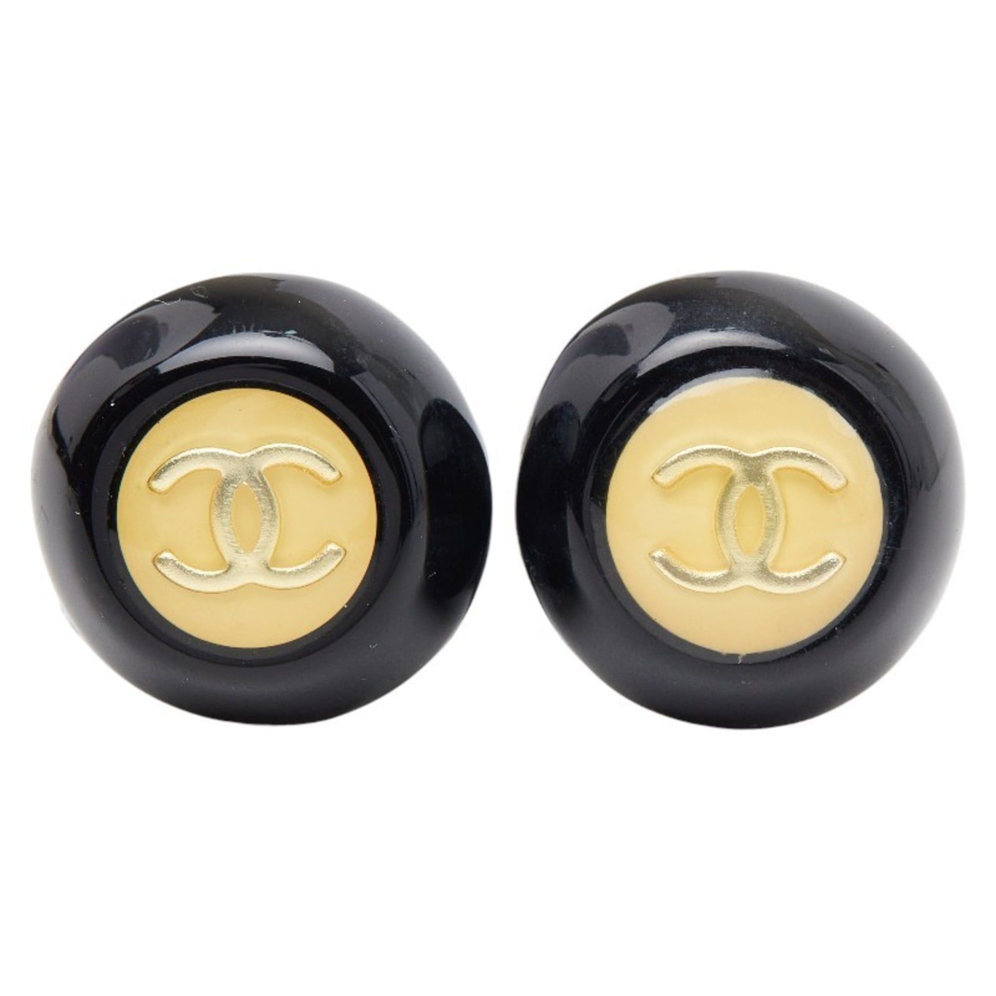 Chanel CHANEL Coco Mark Vintage Earrings in Black Gold Enamel and Plated for Women Size ONE SIZE - 2 Thumbnail