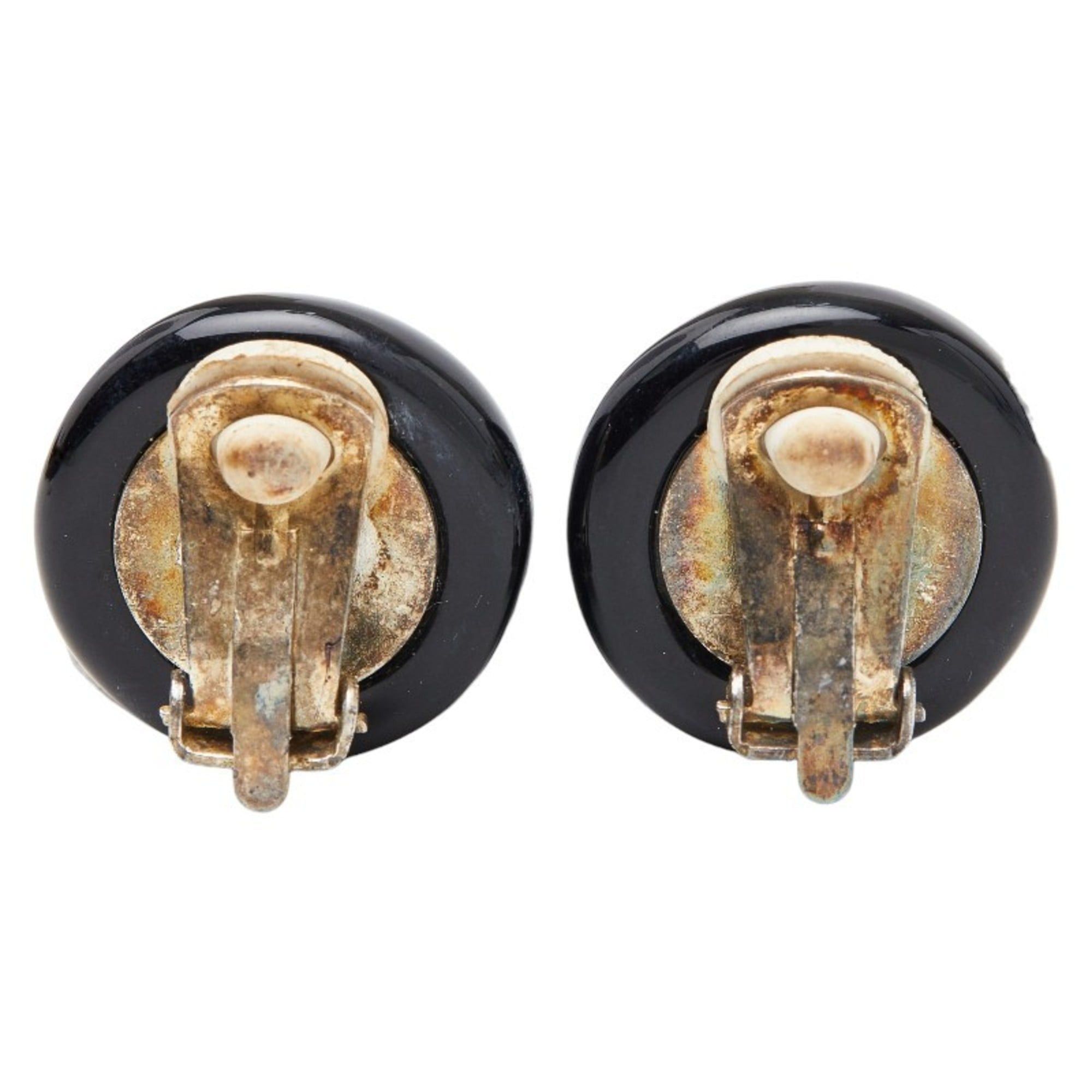 Chanel CHANEL Coco Mark Vintage Earrings in Black Gold Enamel and Plated for Women Size ONE SIZE - 3 Thumbnail