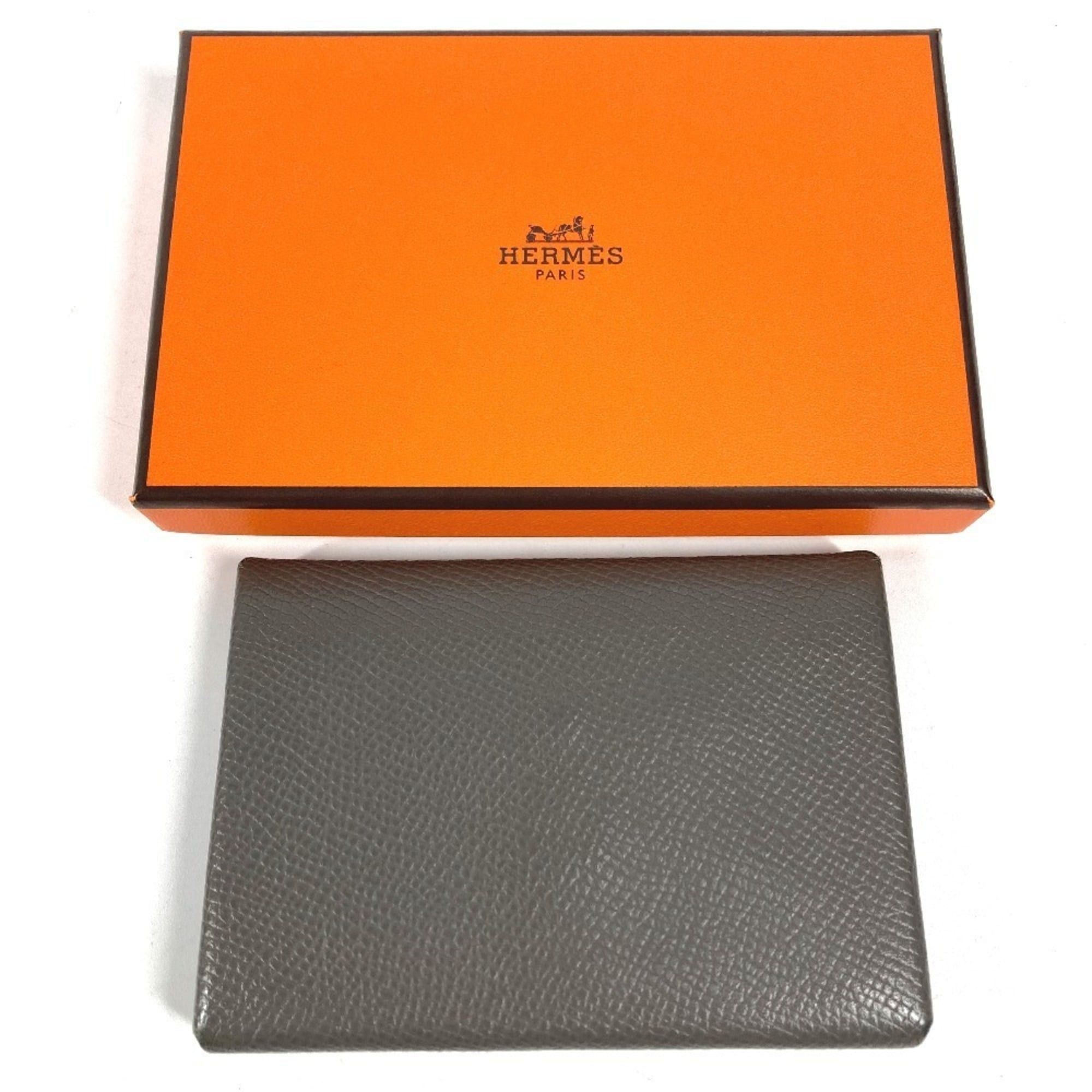 Hermes HERMES Calvi Duo Business Card Case, Pass Coin Purse, Bifold Wallet, Chevre, Men's and Women's, Etain, Gray Size ONE SIZE - 16 Thumbnail