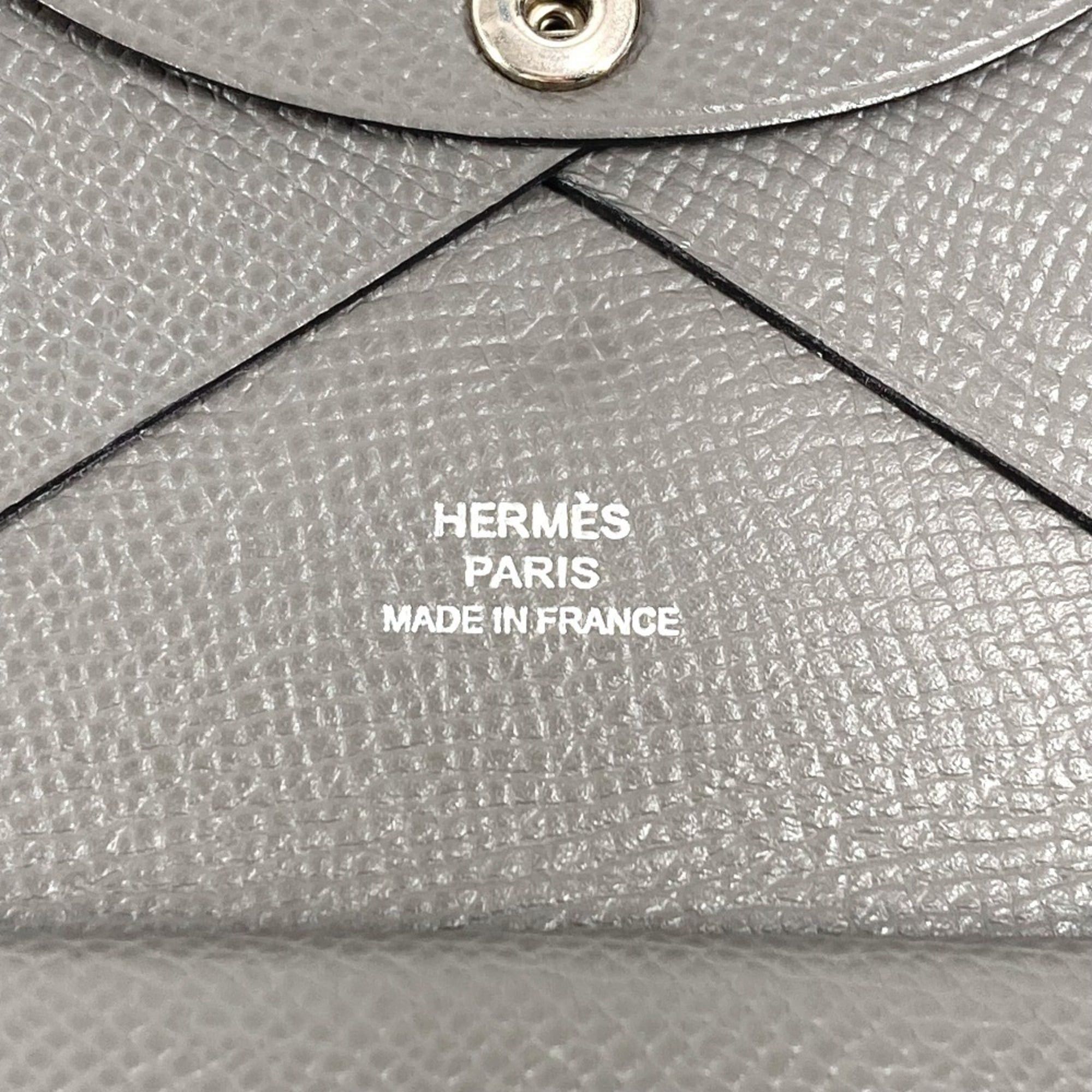 Hermes HERMES Calvi Duo Business Card Case, Pass Coin Purse, Bifold Wallet, Chevre, Men's and Women's, Etain, Gray Size ONE SIZE - 11 Thumbnail