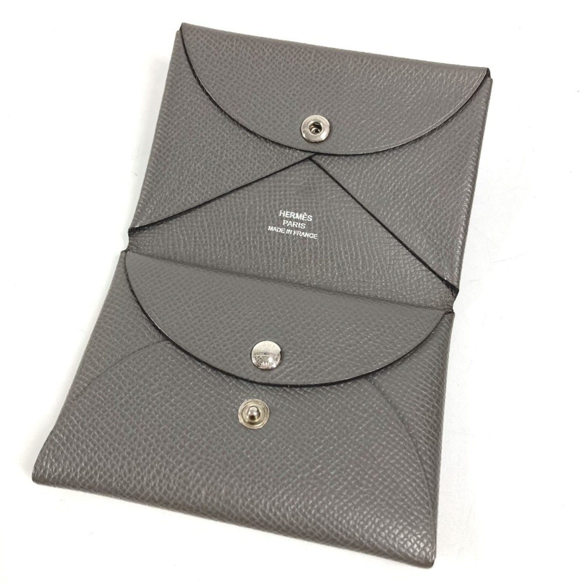 Hermes HERMES Calvi Duo Business Card Case, Pass Coin Purse, Bifold Wallet, Chevre, Men's and Women's, Etain, Gray Size ONE SIZE - 9 Thumbnail