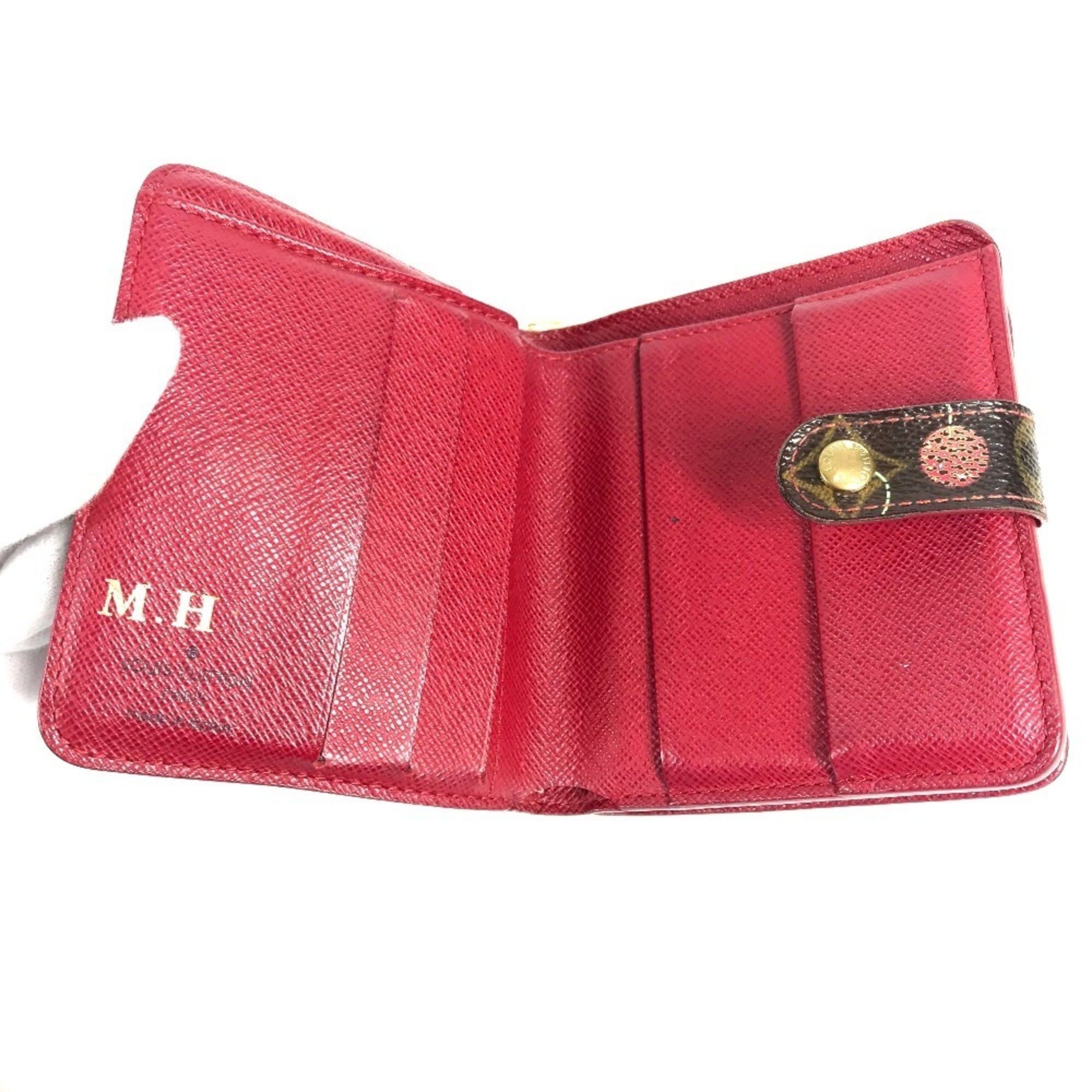 LOUIS VUITTON M95005 Monogram Cherry Compact Zip Wallet, designed by Takashi Murakami, featuring a cherry design. This compact, bi-fold wallet is crafted from canvas and available in brown for both men women.