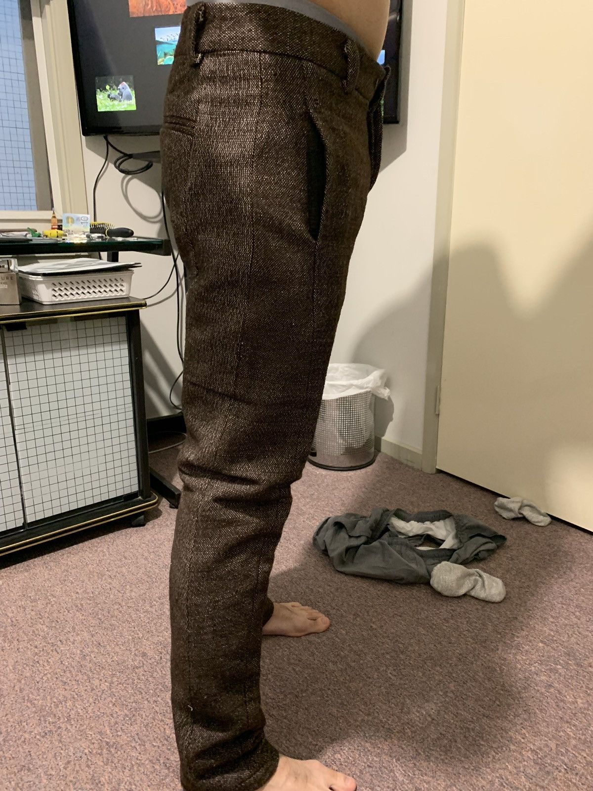 Lentrian Lentrian Brown Wool Trousers – Heavyweight, Cotton Lined Size US 30 / EU 46 - 3 Thumbnail
