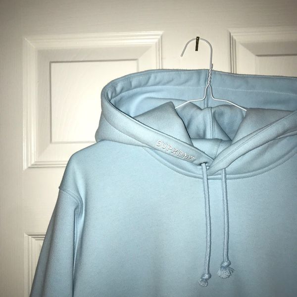 Light blue store supreme hoodie